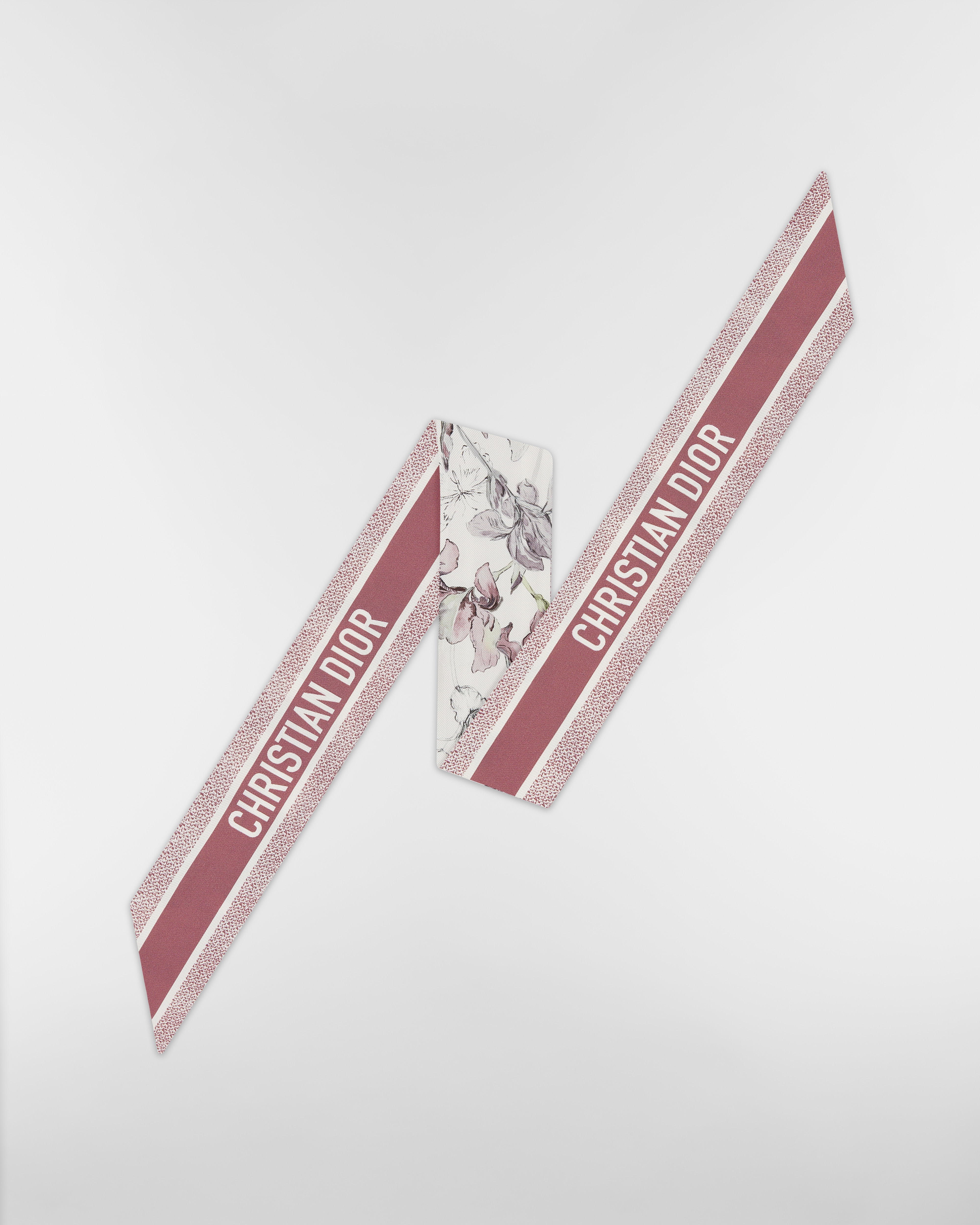 Mitzah 丝巾 白色和胭脂粉色桑蚕丝斜纹面料多色  Butterflies & Iris 图案 E08