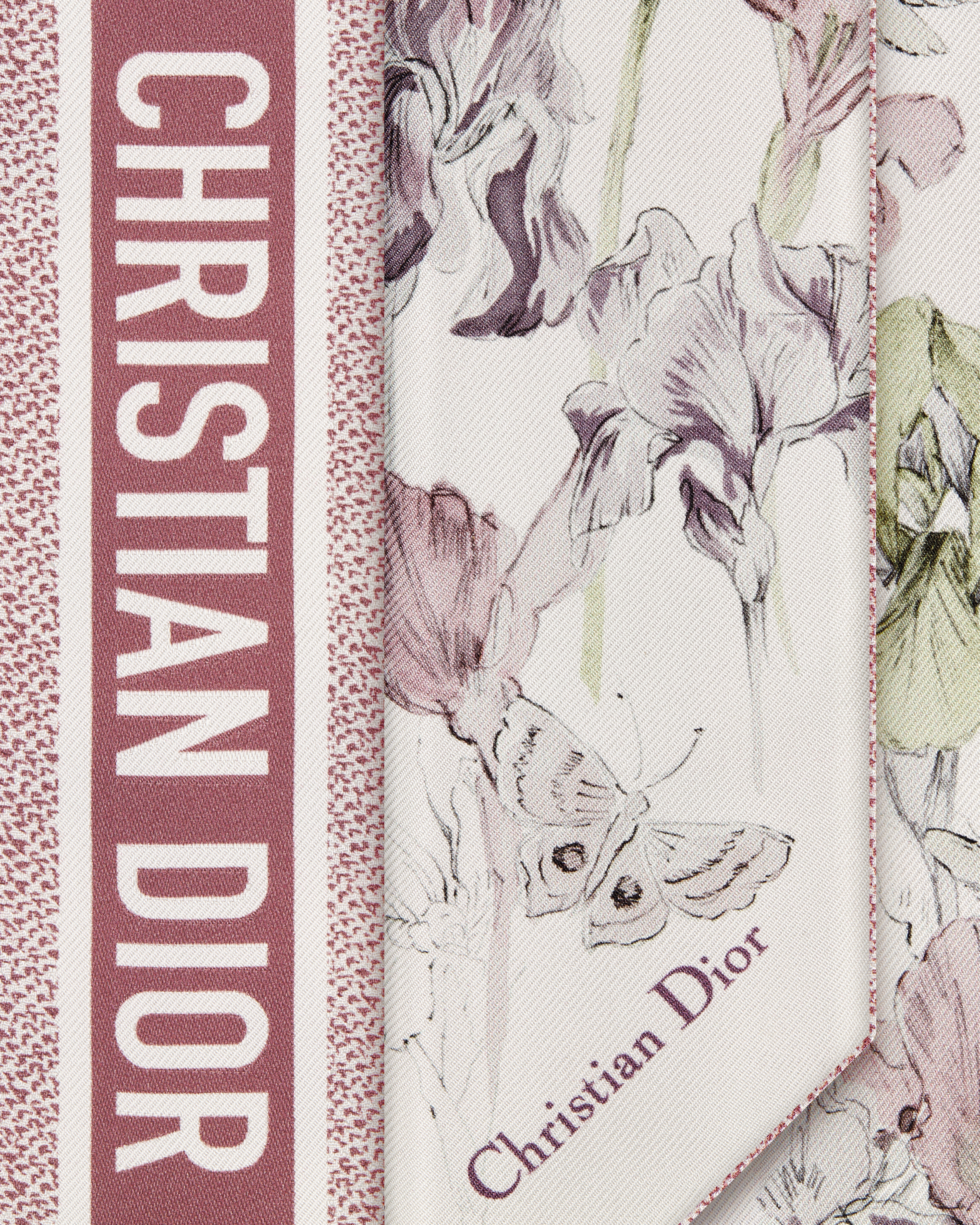 Mitzah 丝巾 白色和胭脂粉色桑蚕丝斜纹面料多色  Butterflies & Iris 图案 E09