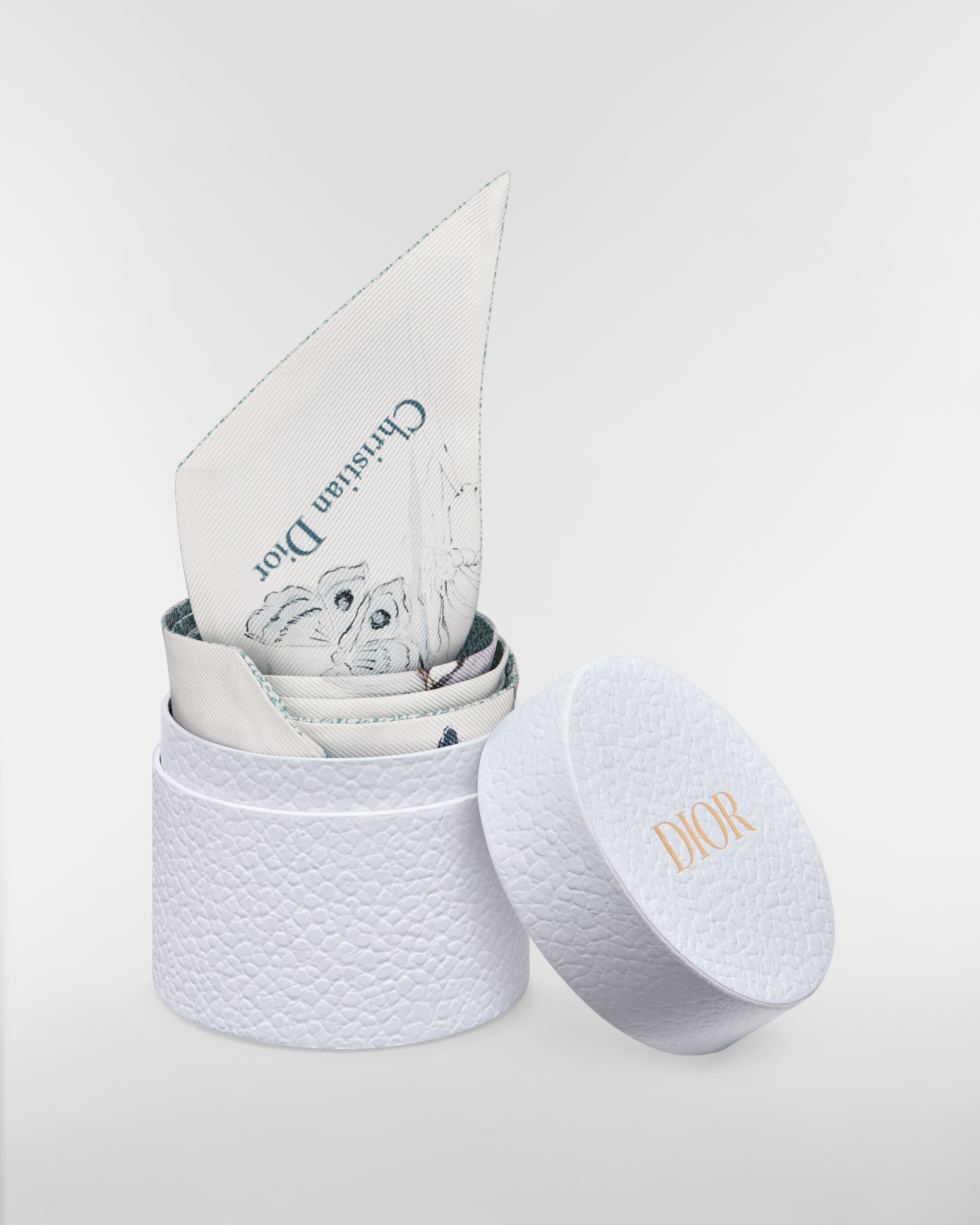 Mitzah 丝巾 白色和天蓝色桑蚕丝斜纹面料 Butterflies & Iris 图案 E10