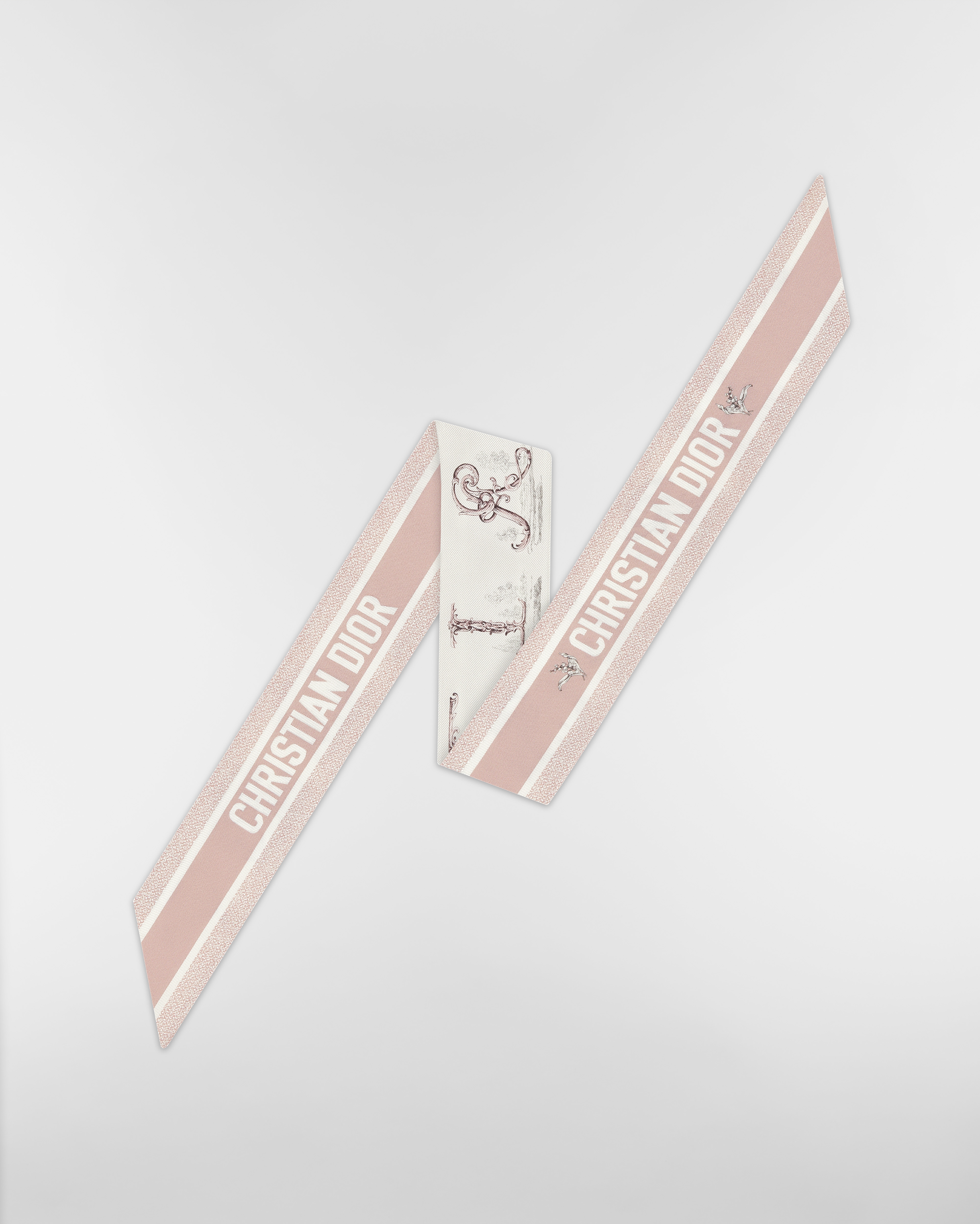 Mitzah 丝巾 白色和粉色桑蚕丝斜纹面料 Dior Alphabet 图案 E08