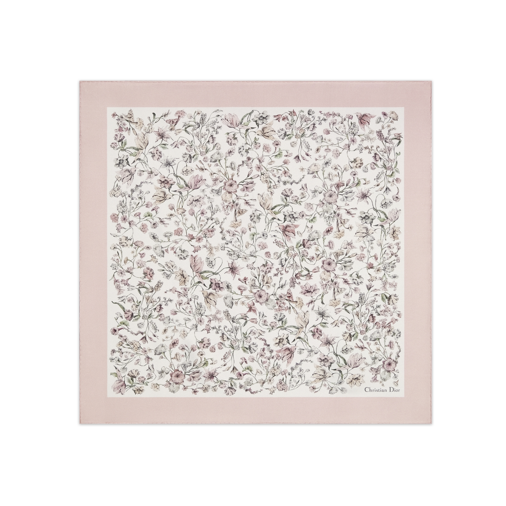 Dior 印花方巾 70 厘米白色和粉色桑蚕丝斜纹面料 Millefiori 图案 E01