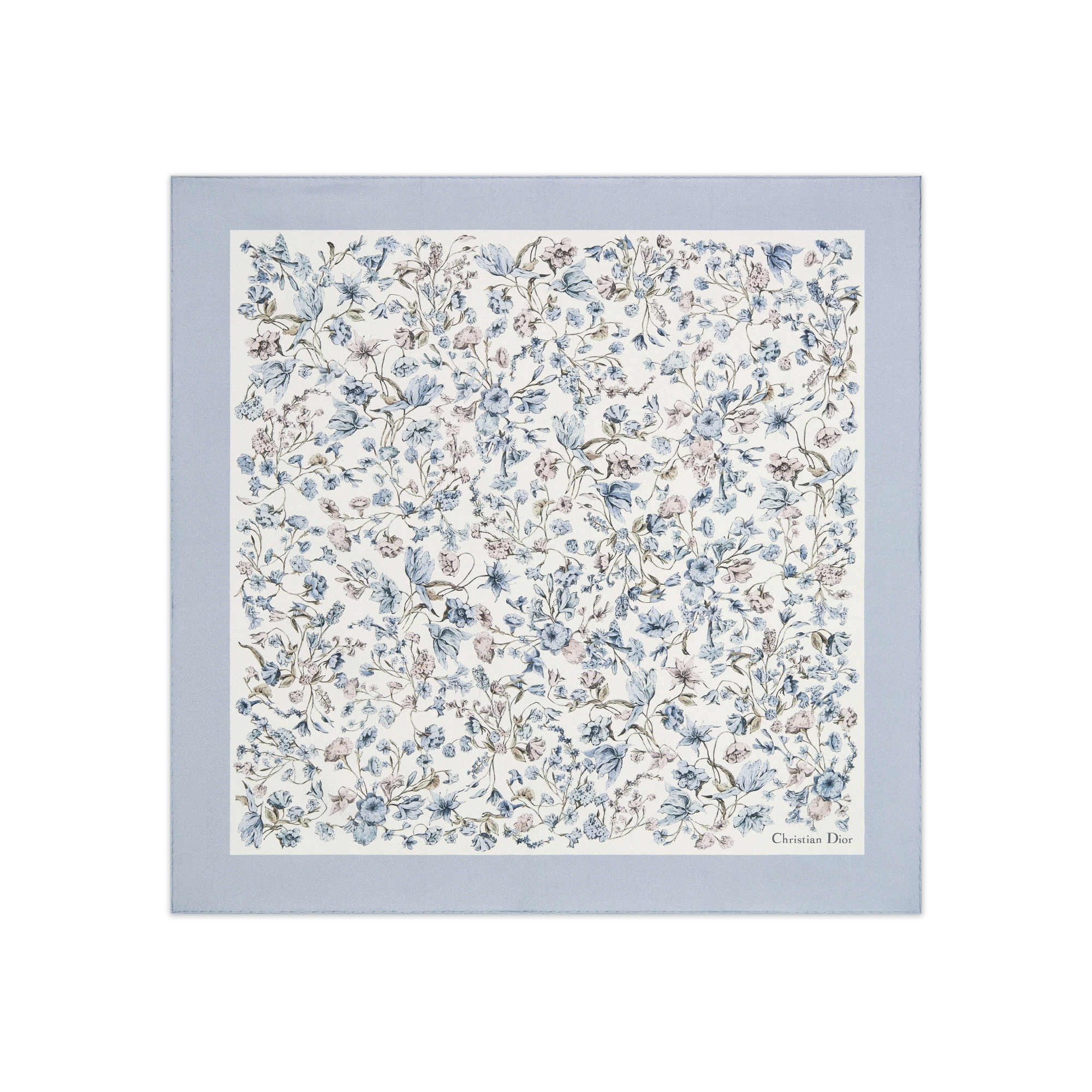 Dior 印花方巾 70 厘米白色和蓝色桑蚕丝斜纹面料 Millefiori 图案 E01