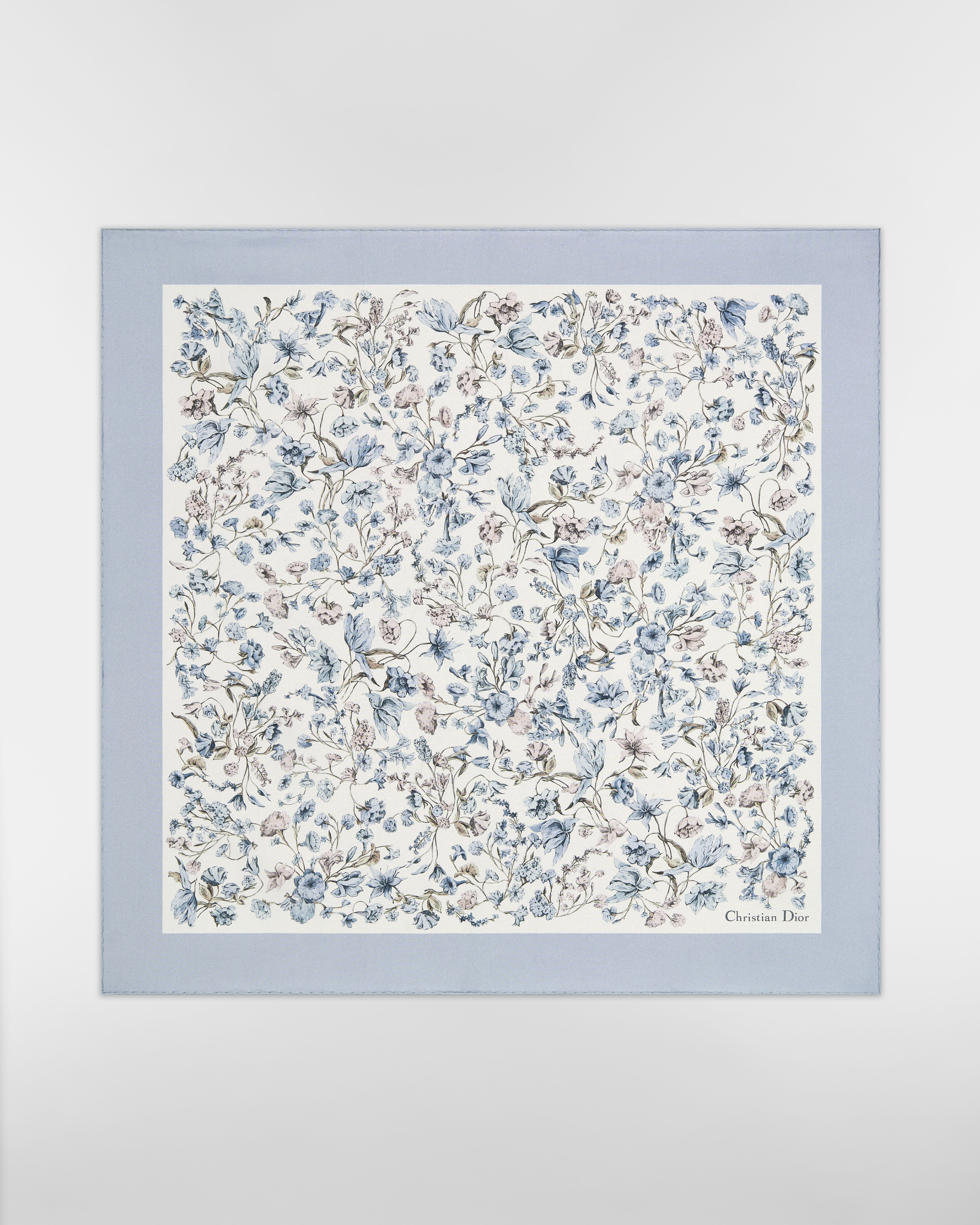 Dior 印花方巾 70 厘米白色和蓝色桑蚕丝斜纹面料 Millefiori 图案 E01