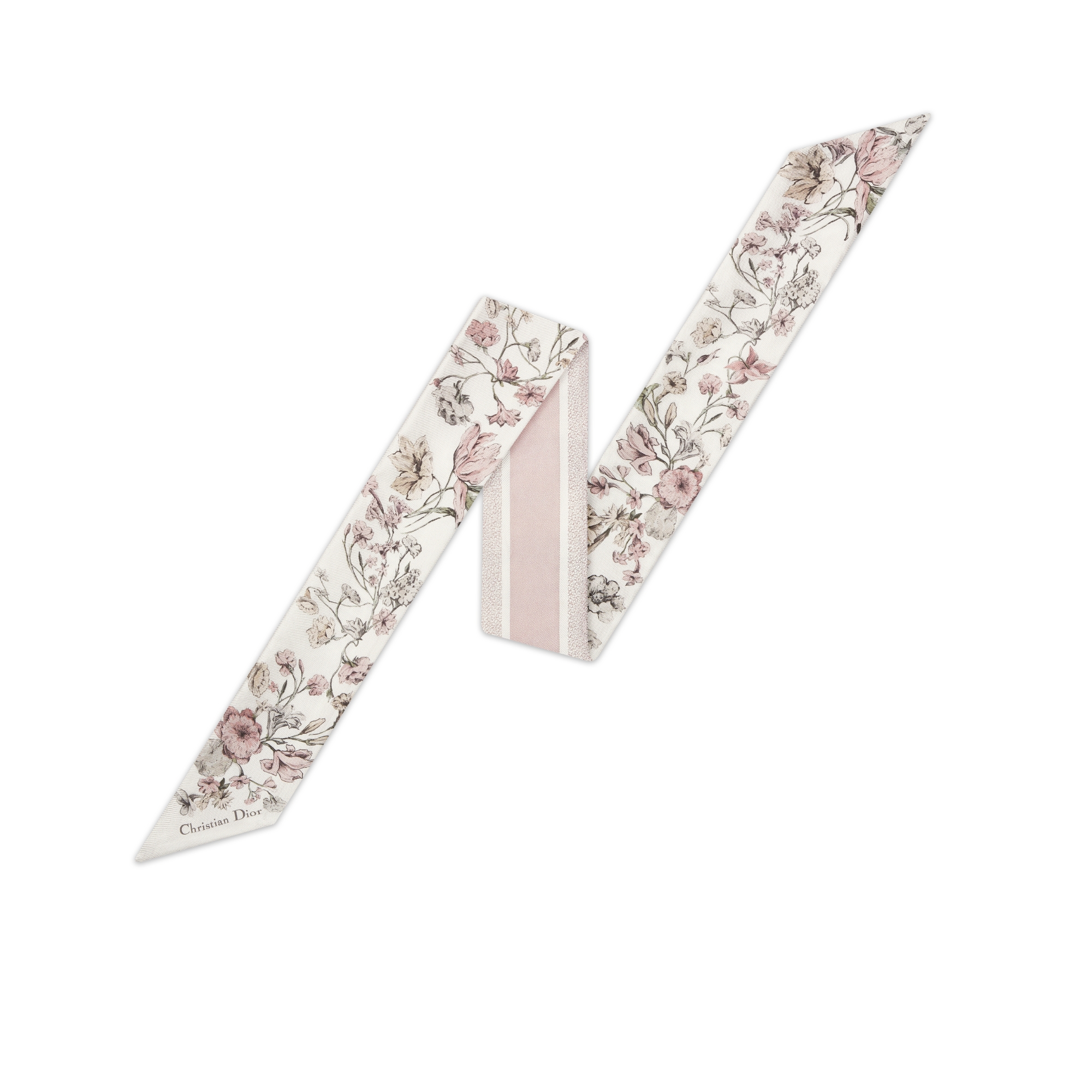 Mitzah 丝巾 白色和粉色桑蚕丝斜纹面料 Millefiori 图案 E01