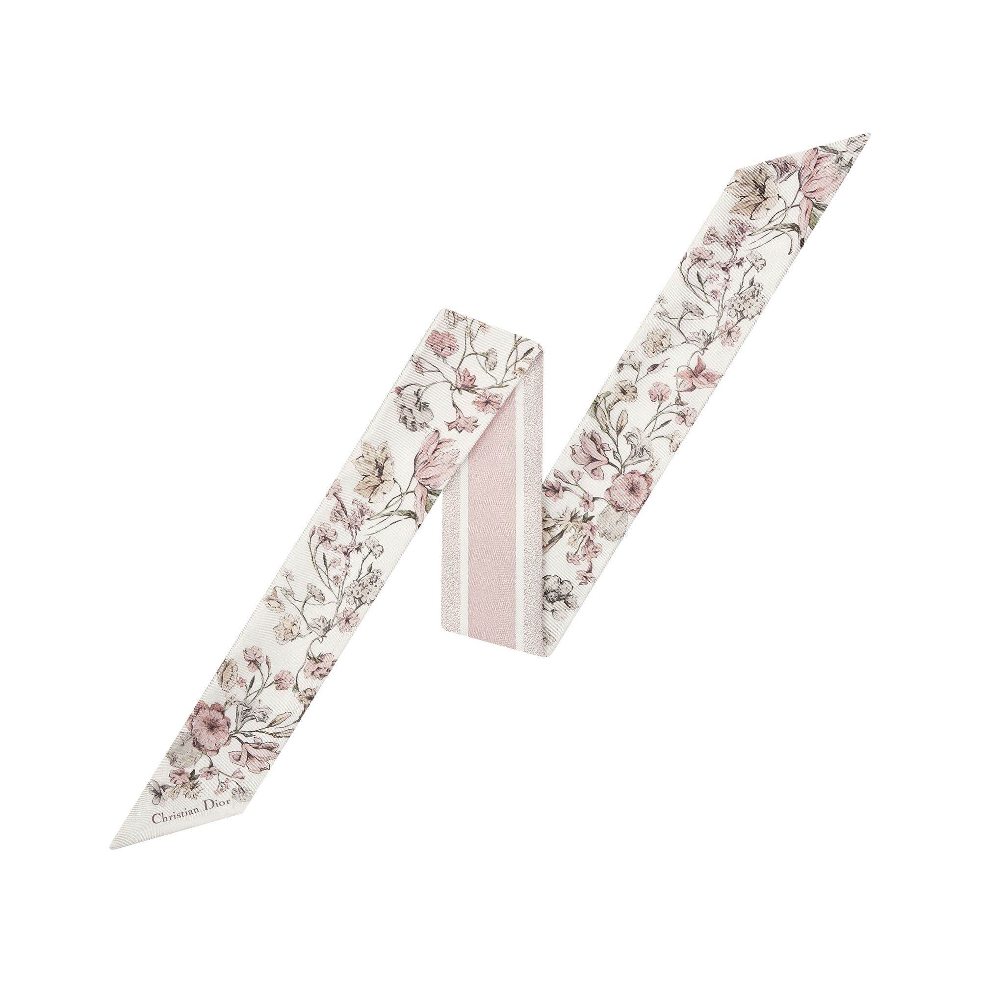  白色和粉色桑蚕丝斜纹面料 Millefiori 图案