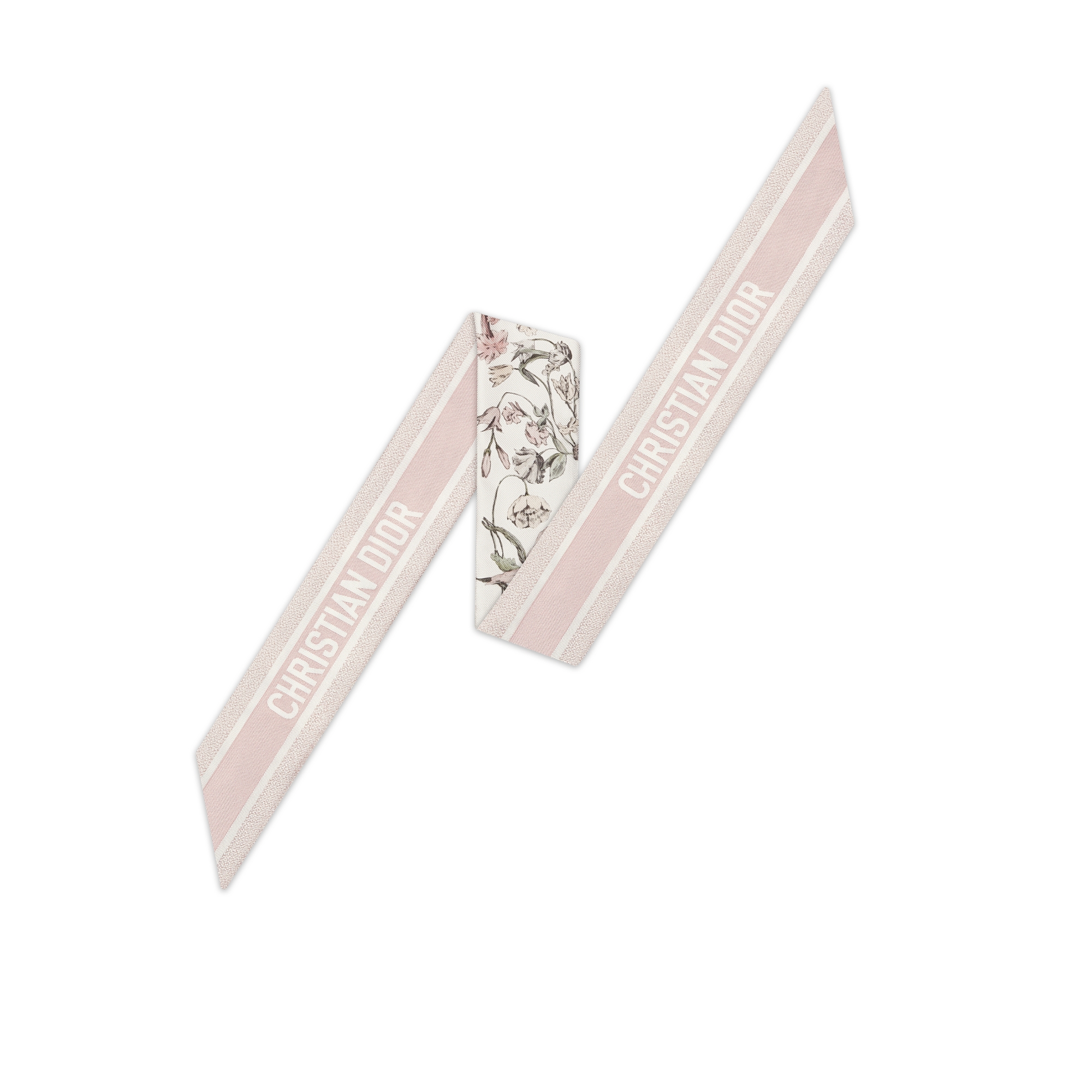 Mitzah 丝巾 白色和粉色桑蚕丝斜纹面料 Millefiori 图案 E08