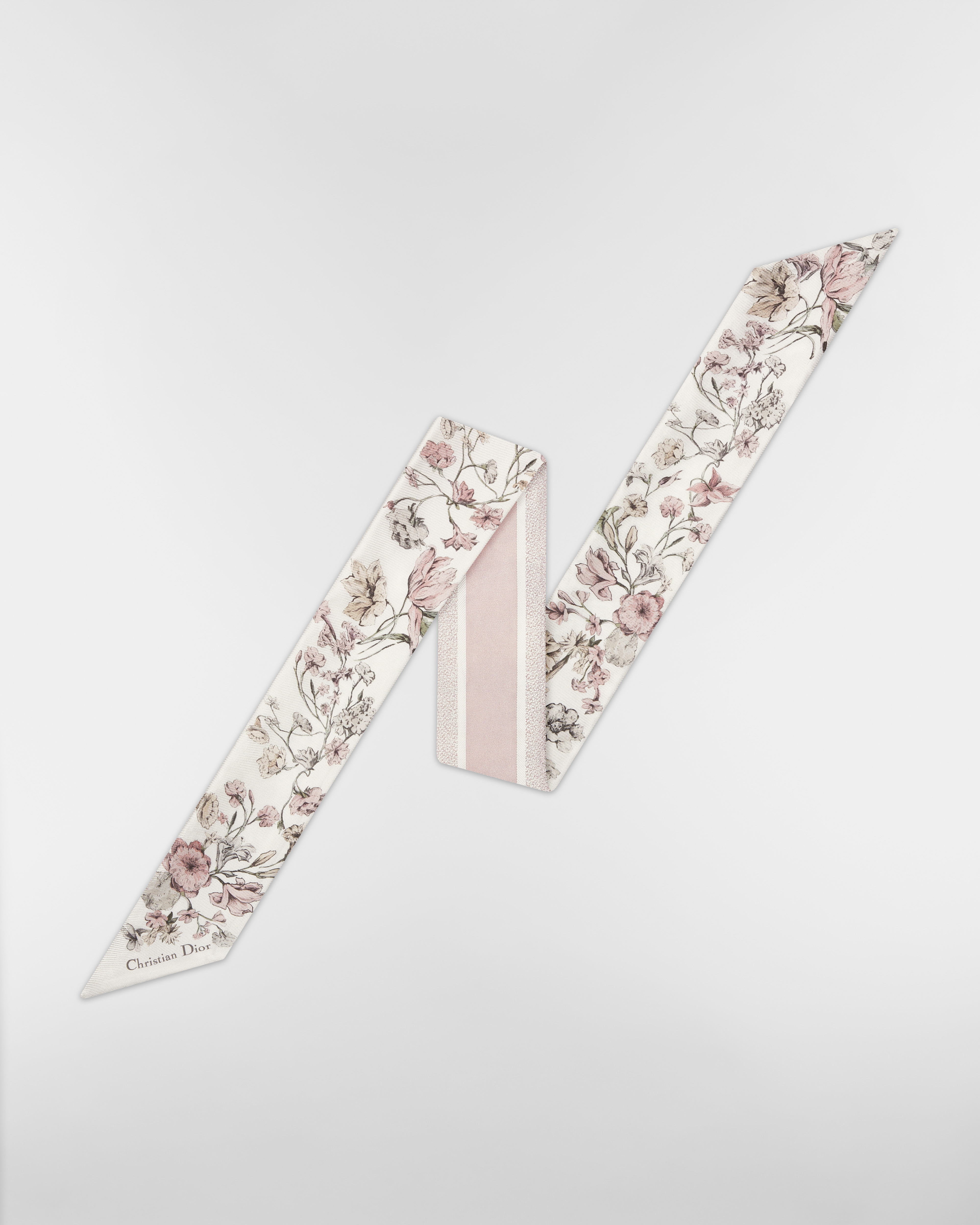 Mitzah 丝巾 白色和粉色桑蚕丝斜纹面料 Millefiori 图案 E01