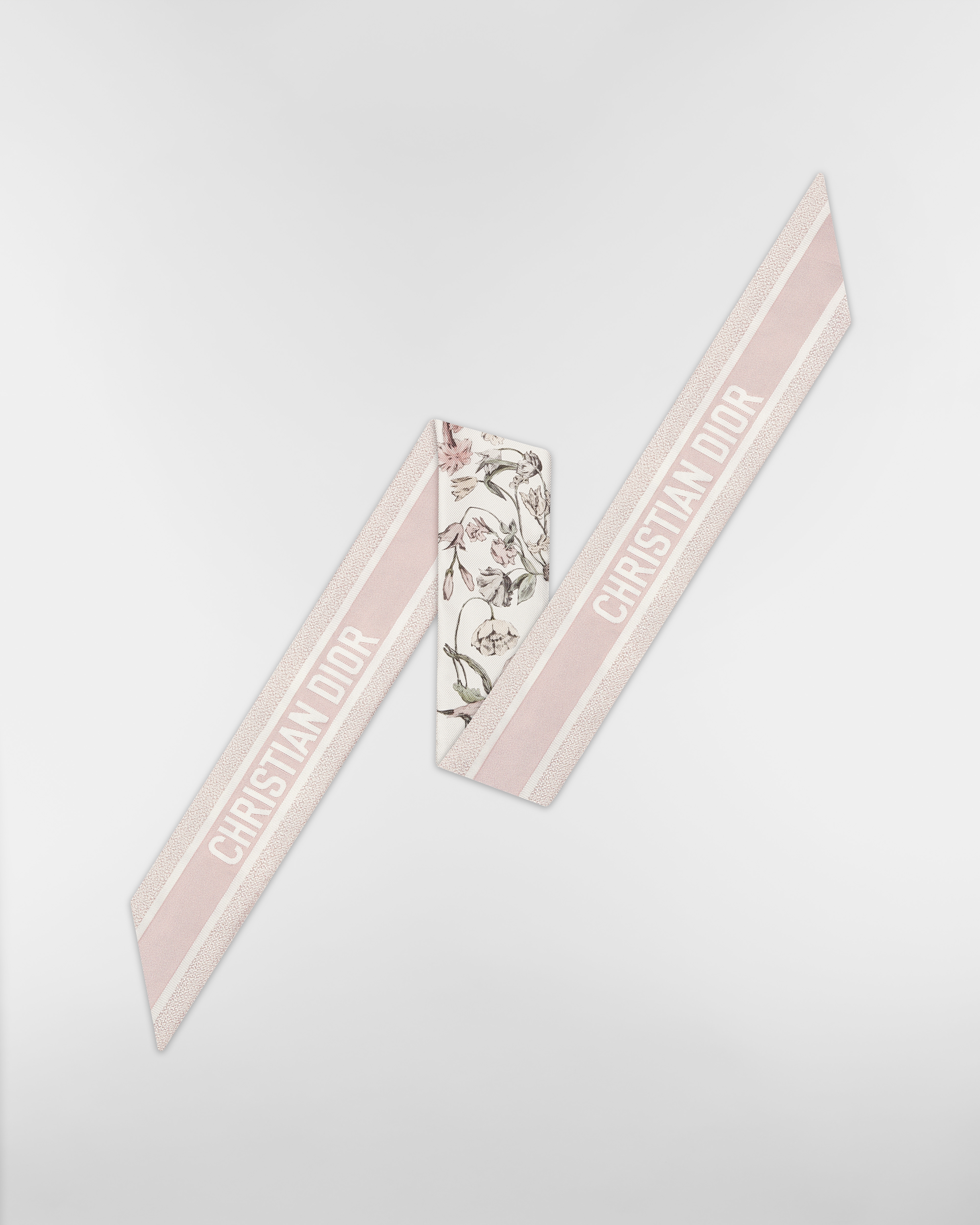 Mitzah 丝巾 白色和粉色桑蚕丝斜纹面料 Millefiori 图案 E08