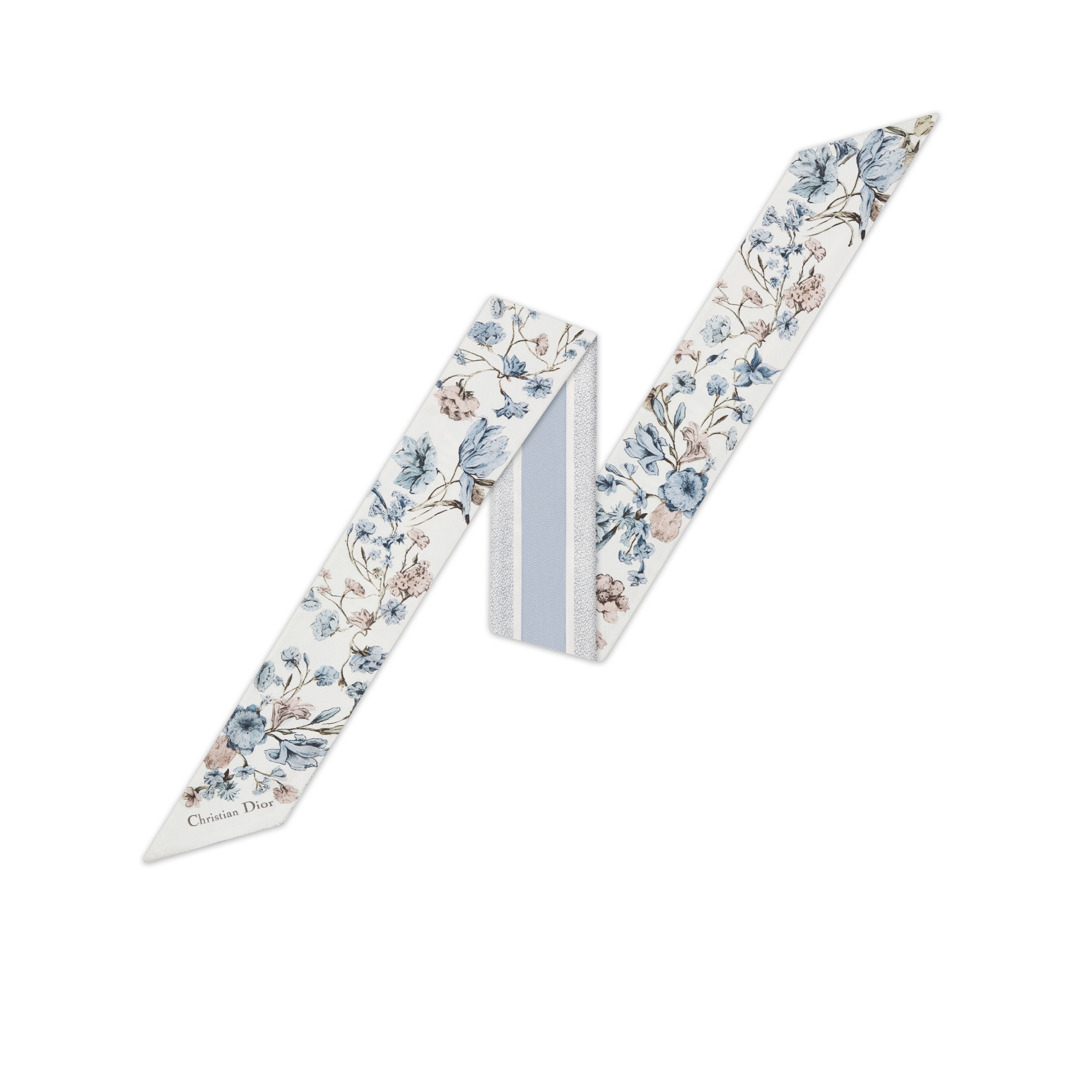 Mitzah 丝巾 白色和蓝色桑蚕丝斜纹面料 Millefiori 图案 E01