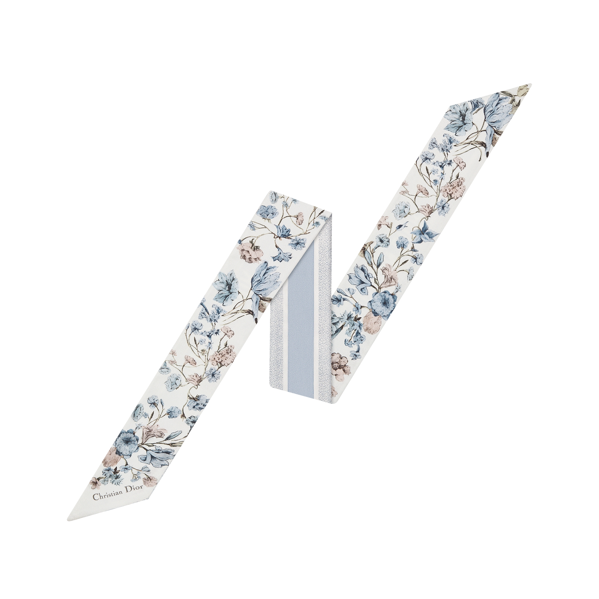  白色和蓝色桑蚕丝斜纹面料 Millefiori 图案