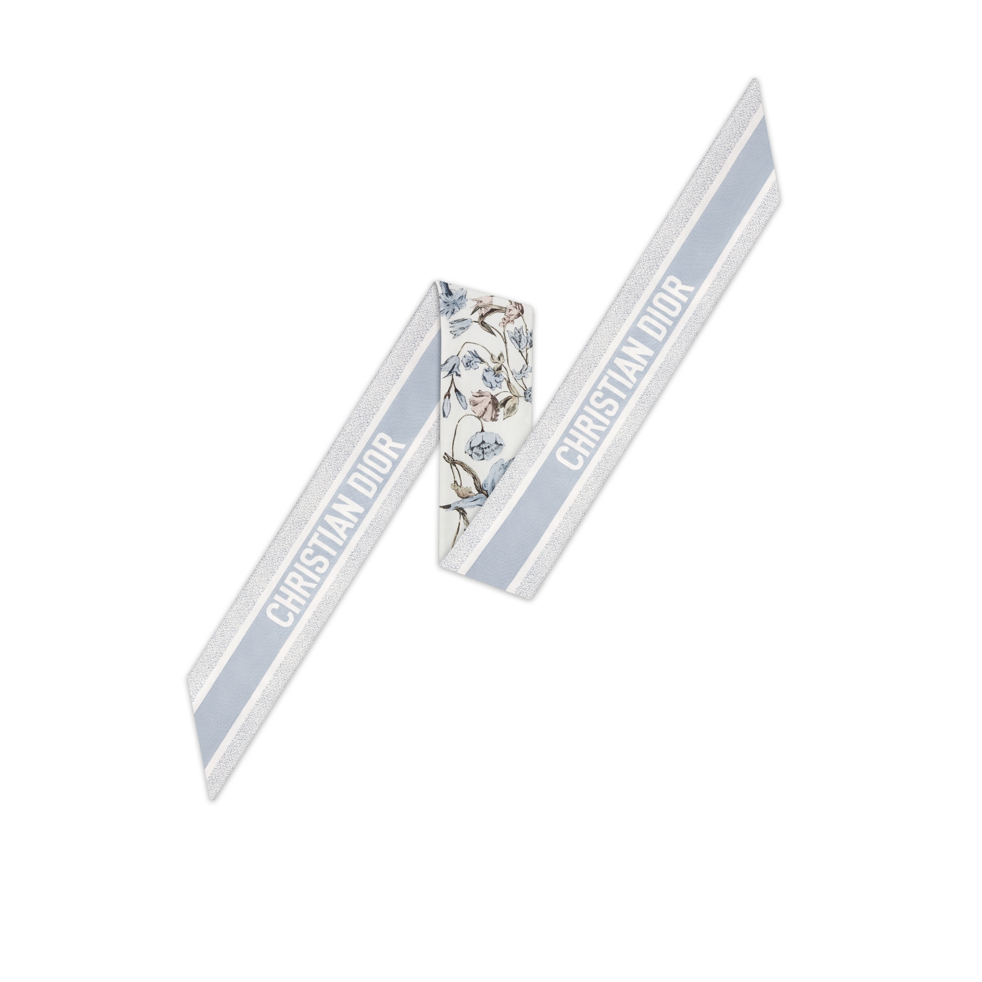 Mitzah 丝巾 白色和蓝色桑蚕丝斜纹面料 Millefiori 图案 E08