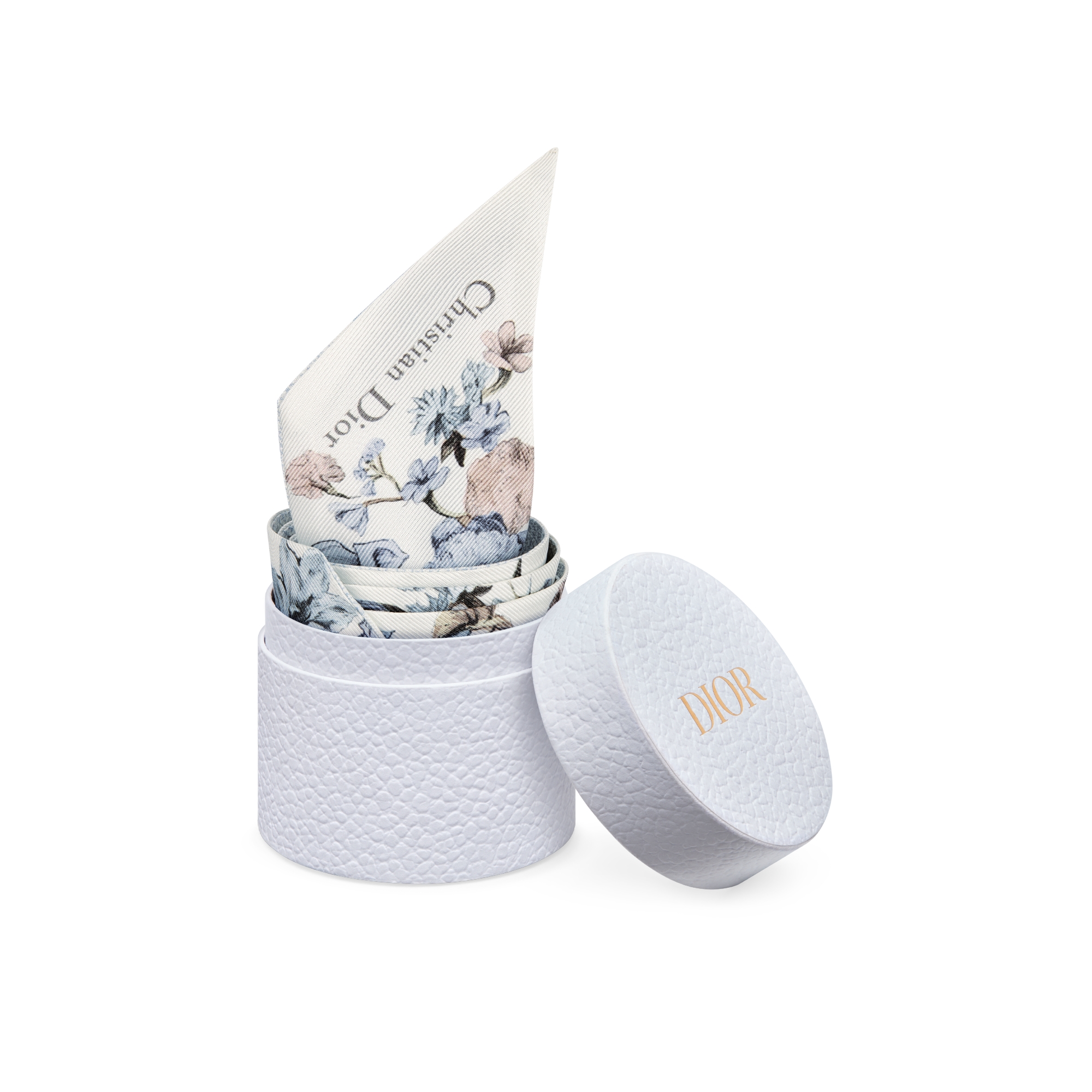 Mitzah 丝巾 白色和蓝色桑蚕丝斜纹面料 Millefiori 图案 E10