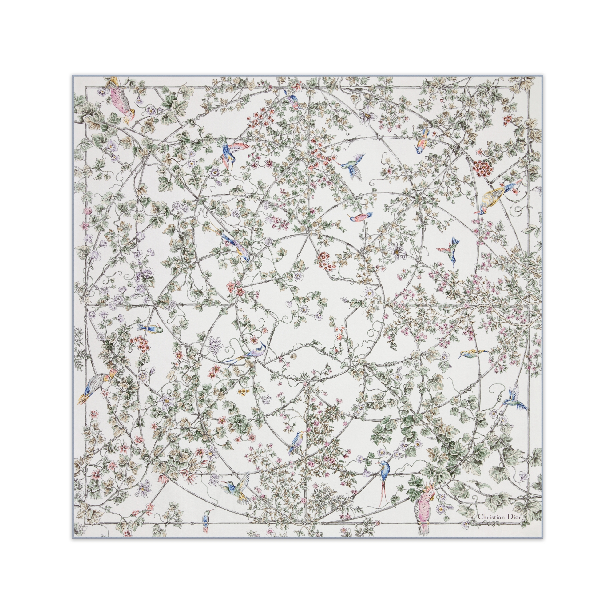 Dior 印花方巾 90 厘米多色桑蚕丝斜纹面料 Jardin D-Étoile 图案 E01
