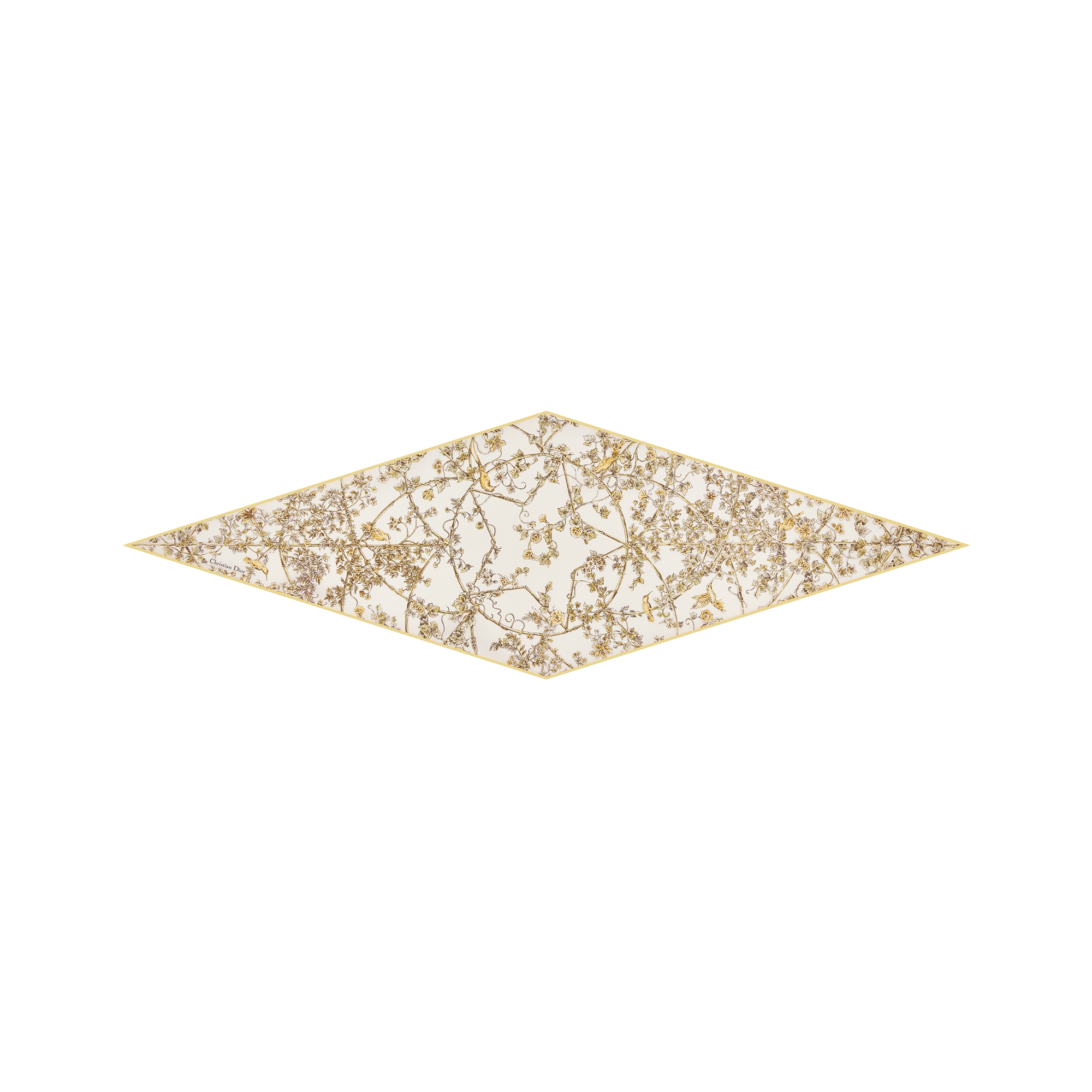  白色和金色调桑蚕丝斜纹面料 Jardin D-Étoile 图案