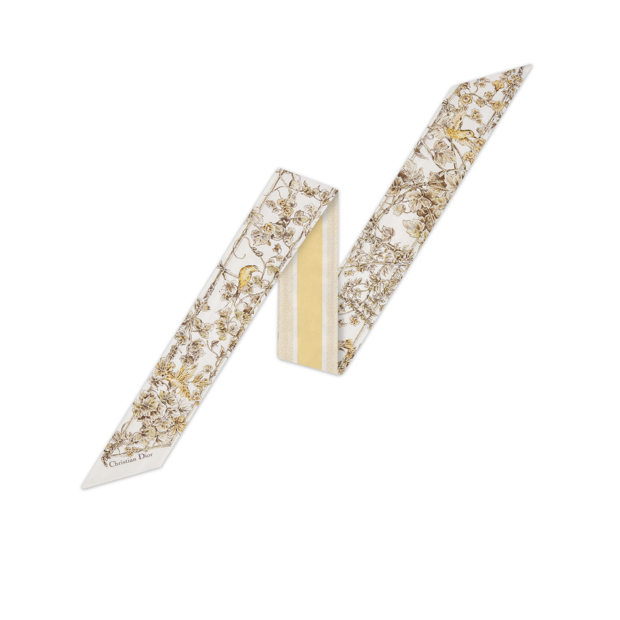 Mitzah 丝巾 白色和金色调桑蚕丝斜纹面料 Jardin D-Étoile 图案 E01
