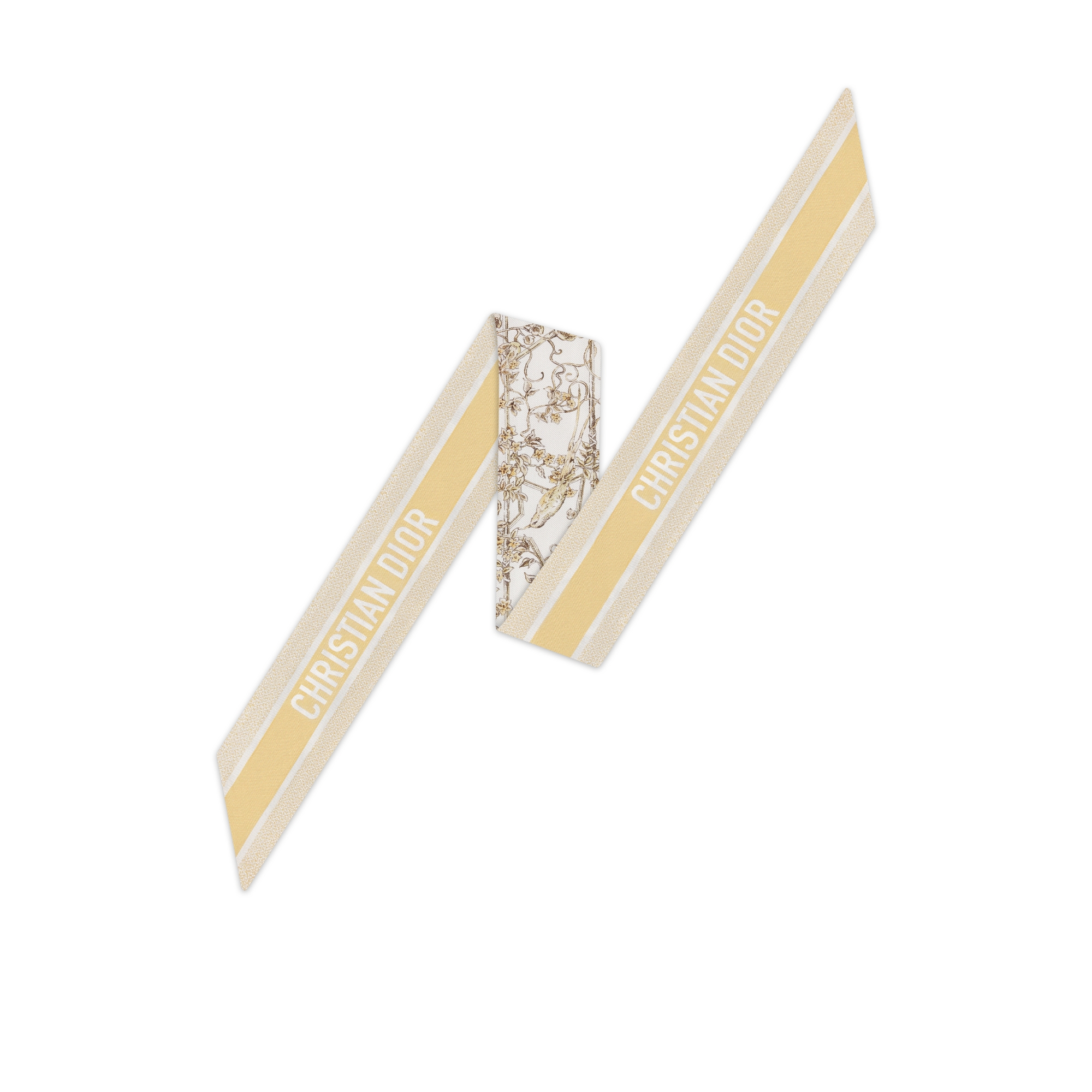 Mitzah 丝巾 白色和金色调桑蚕丝斜纹面料 Jardin D-Étoile 图案 E08