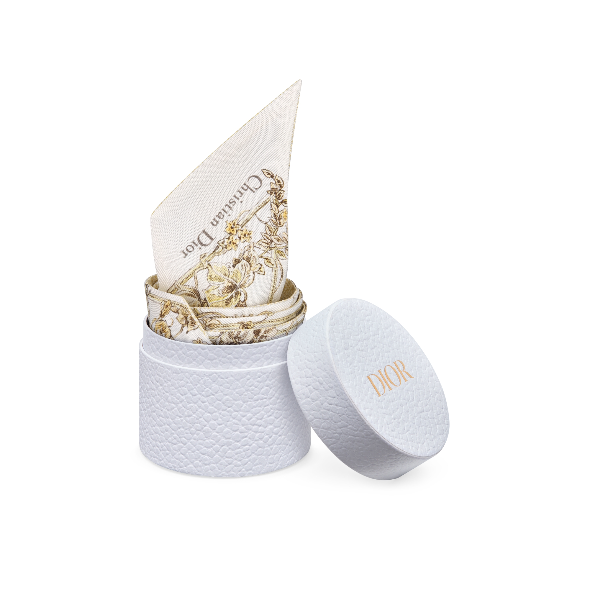 Mitzah 丝巾 白色和金色调桑蚕丝斜纹面料 Jardin D-Étoile 图案 E10