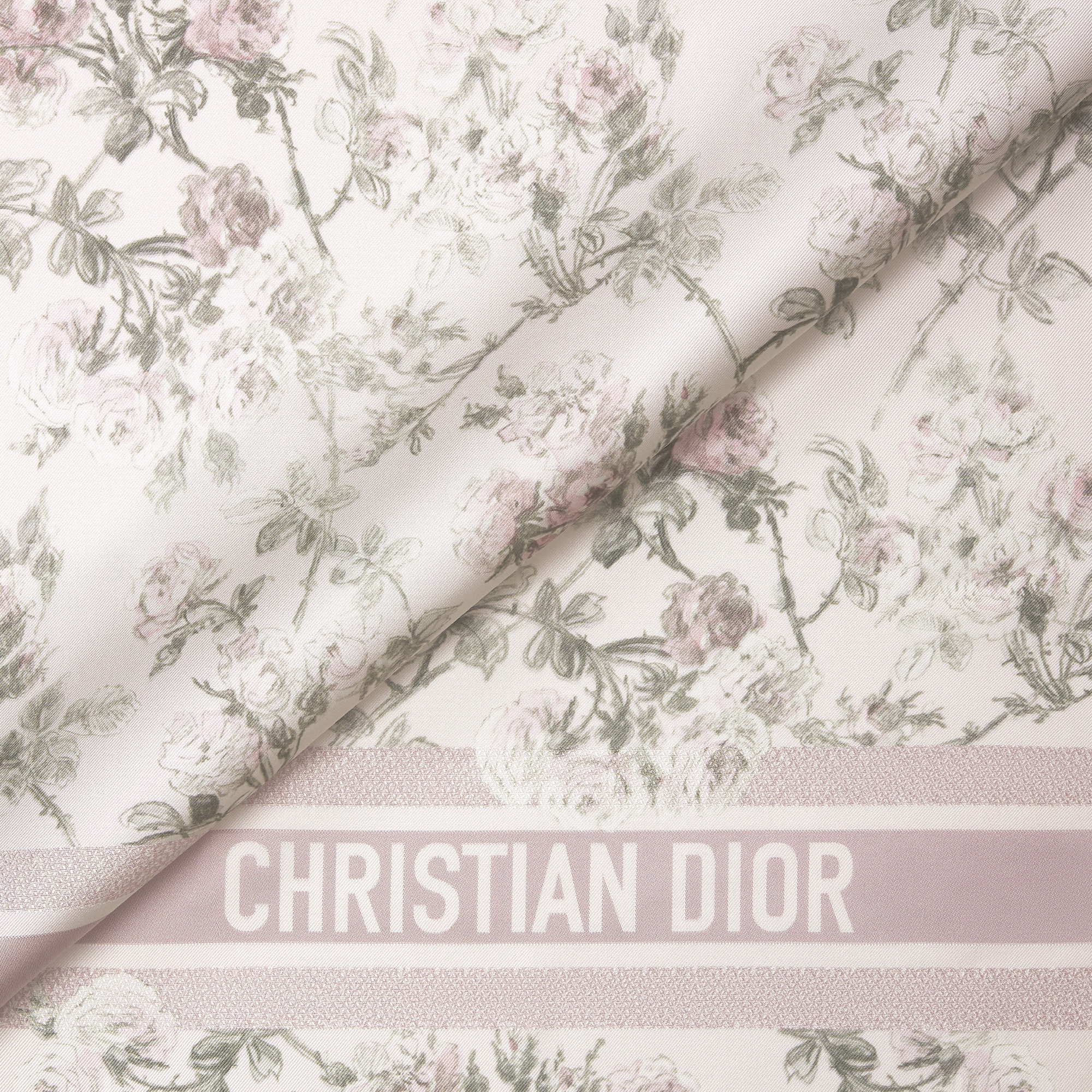 Dior 印花方巾90 厘米白色和紫色桑蚕丝斜纹面料Rosier de Dior 图案| DIOR