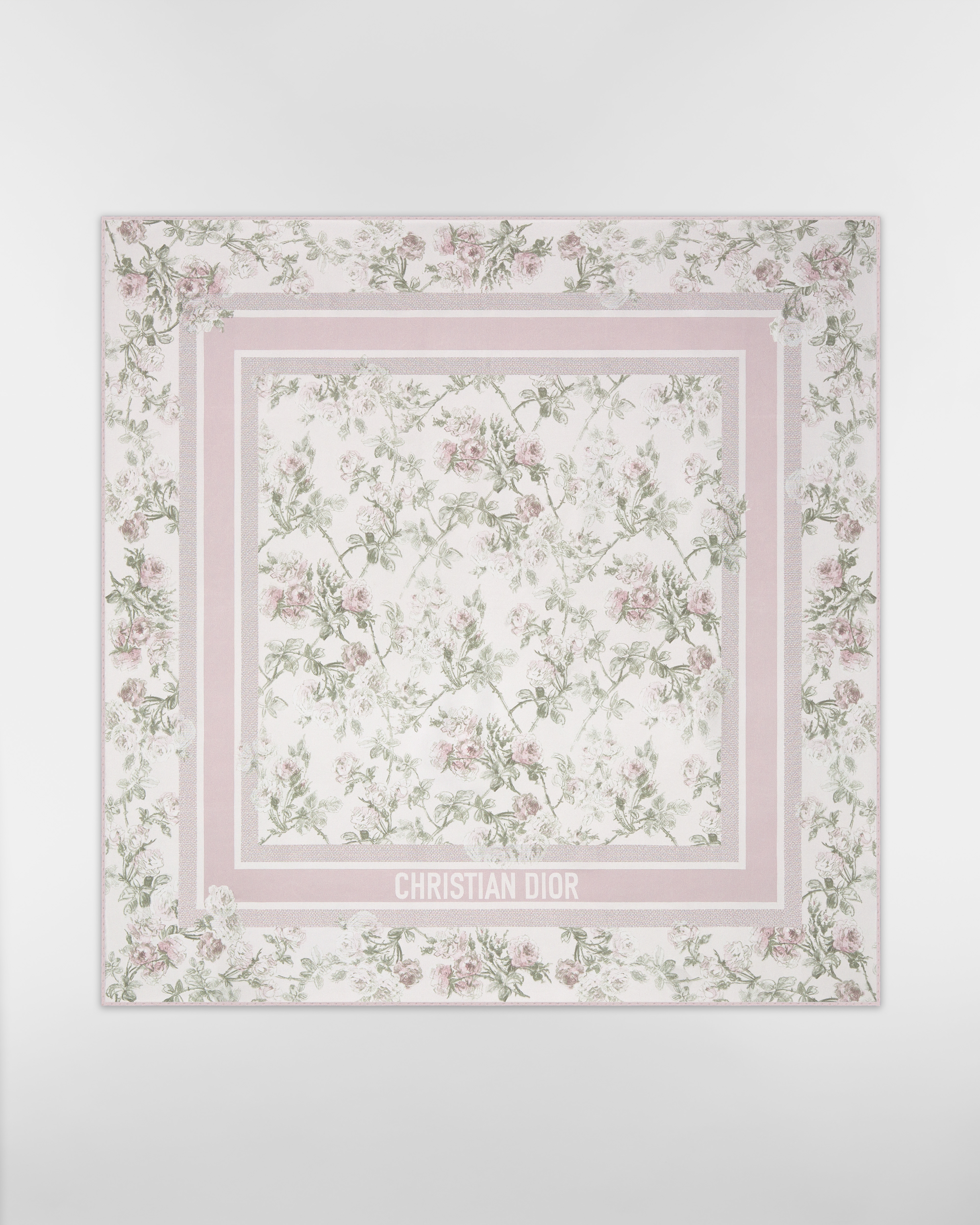 Dior 印花方巾 90 厘米白色和紫色桑蚕丝斜纹面料 Rosier de Dior 图案 E01