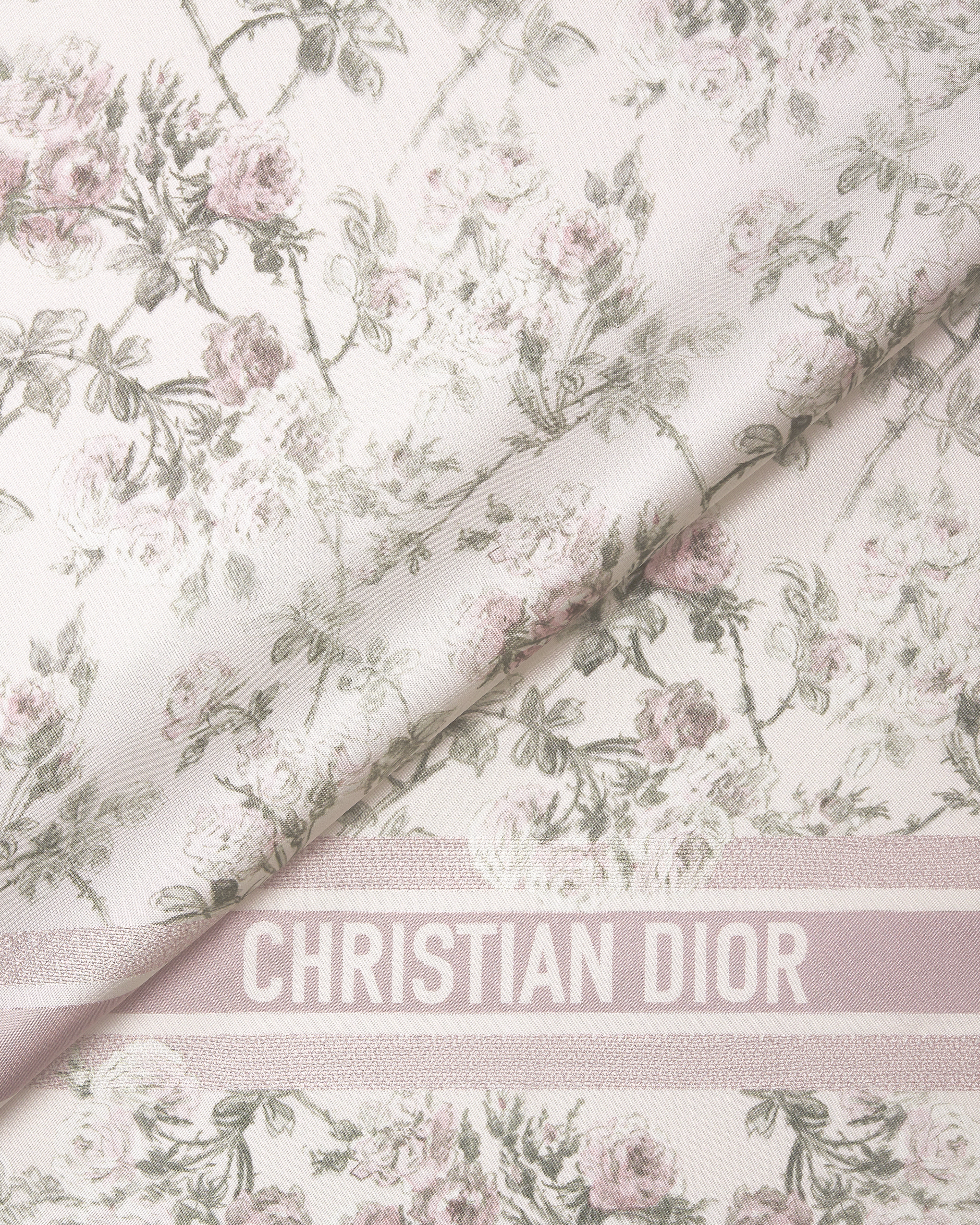 Dior 印花方巾 90 厘米白色和紫色桑蚕丝斜纹面料 Rosier de Dior 图案 E09