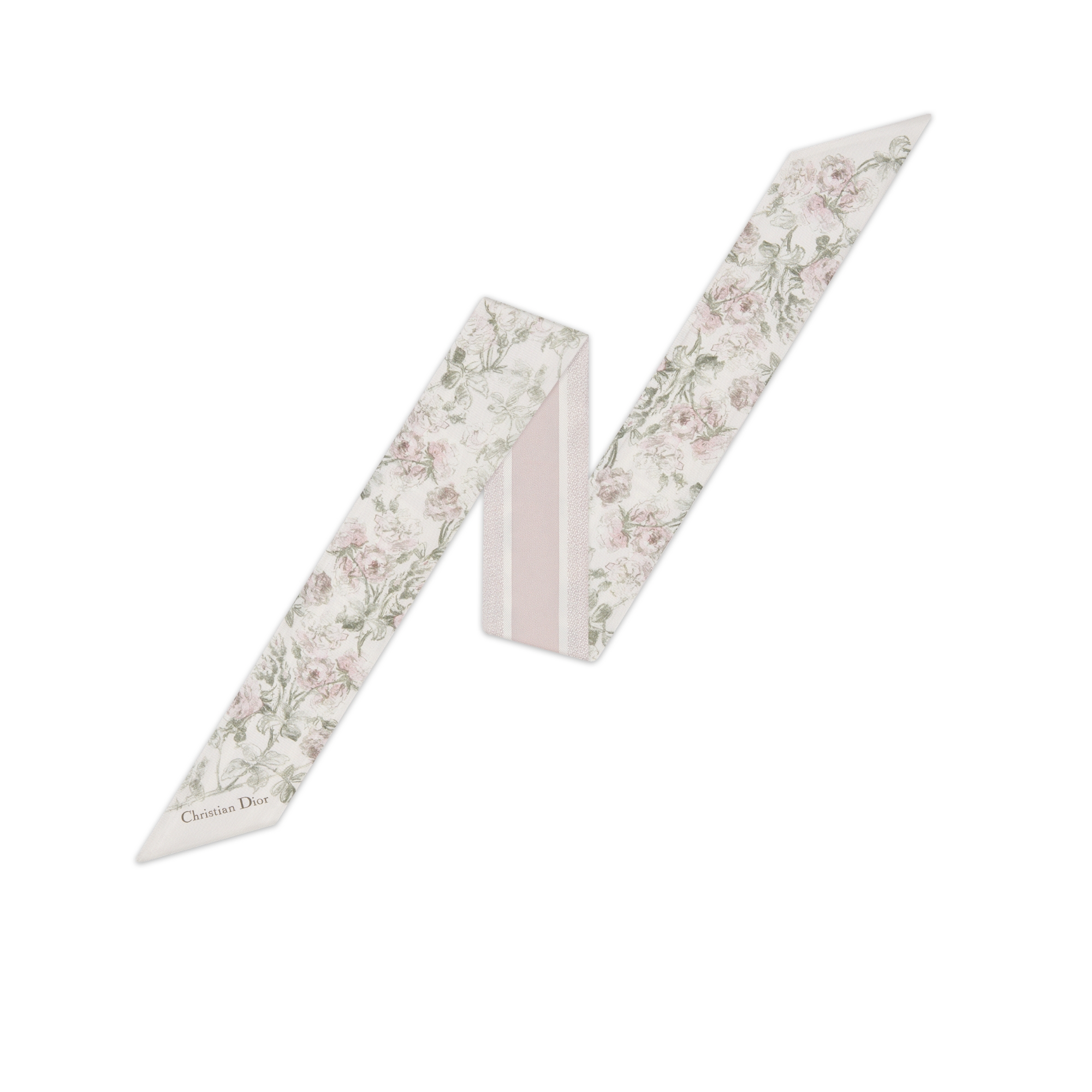 Mitzah 丝巾 白色和紫色桑蚕丝斜纹面料 Rosier de Dior 图案 E01