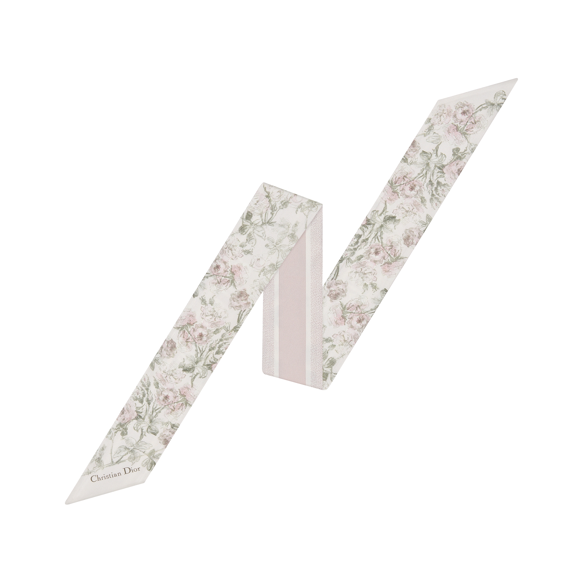  白色和紫色桑蚕丝斜纹面料 Rosier de Dior 图案