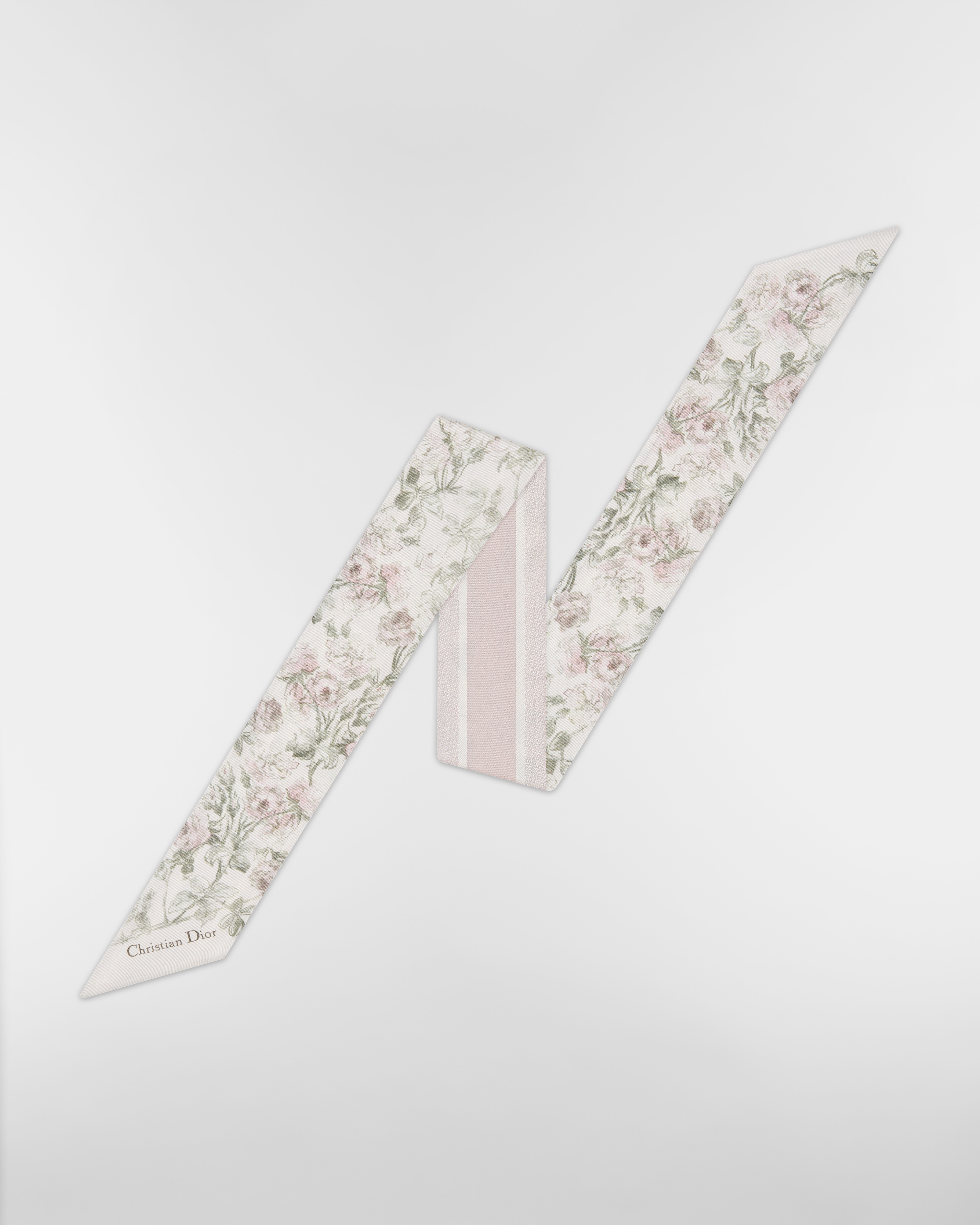 Mitzah 丝巾 白色和紫色桑蚕丝斜纹面料 Rosier de Dior 图案 E01