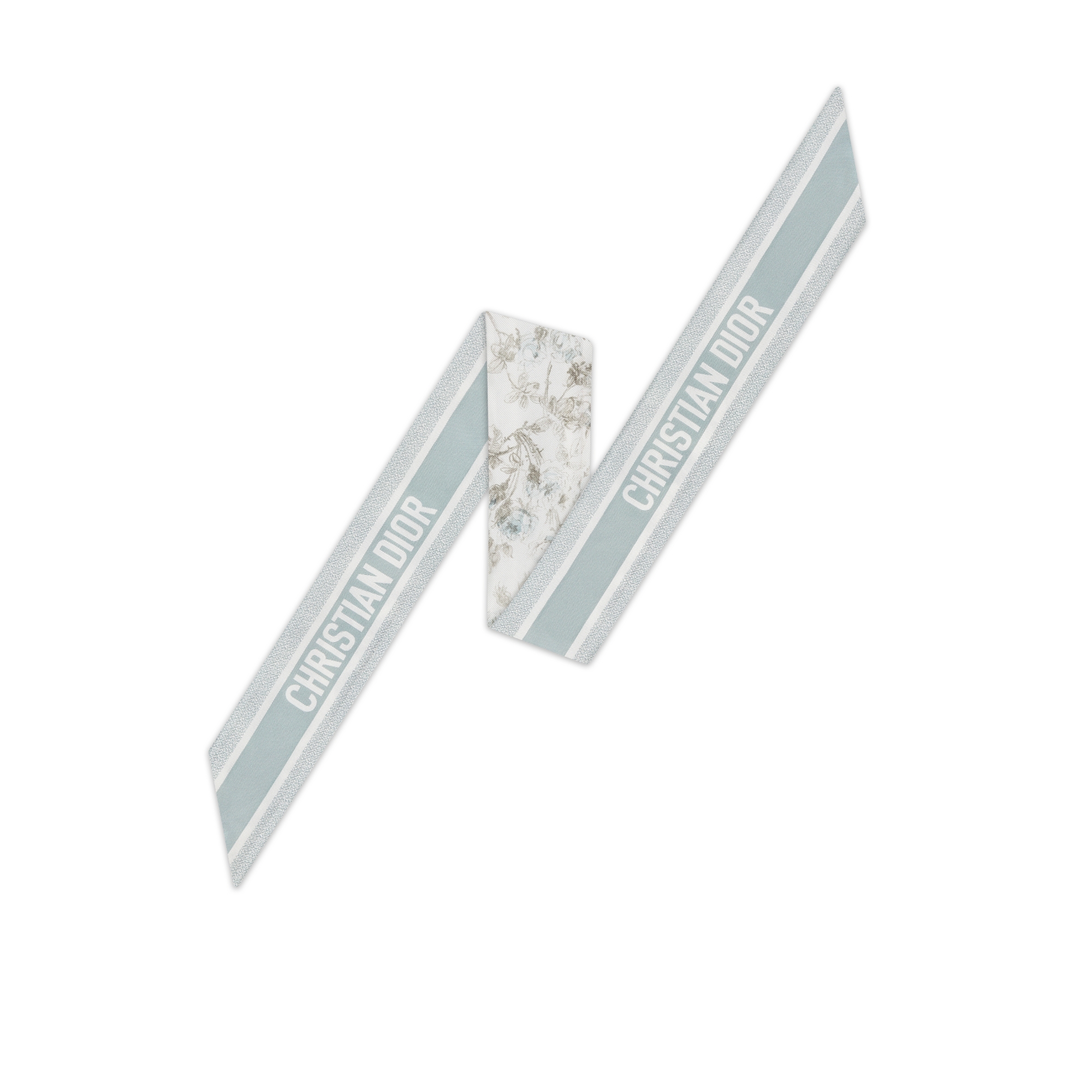 Mitzah 丝巾 白色和天蓝色桑蚕丝斜纹面料 Rosier de Dior 图案 E08