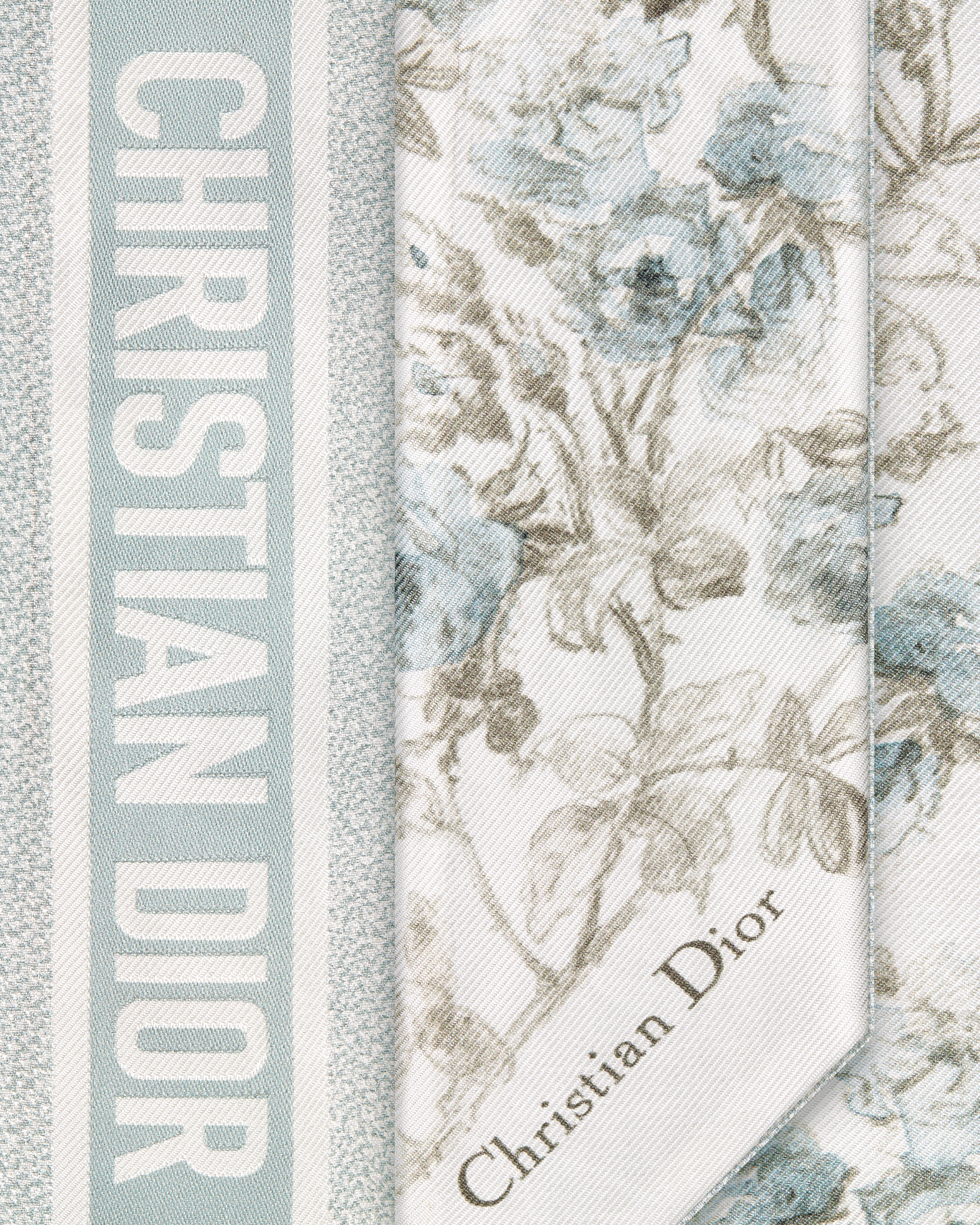Mitzah 丝巾 白色和天蓝色桑蚕丝斜纹面料 Rosier de Dior 图案 E09