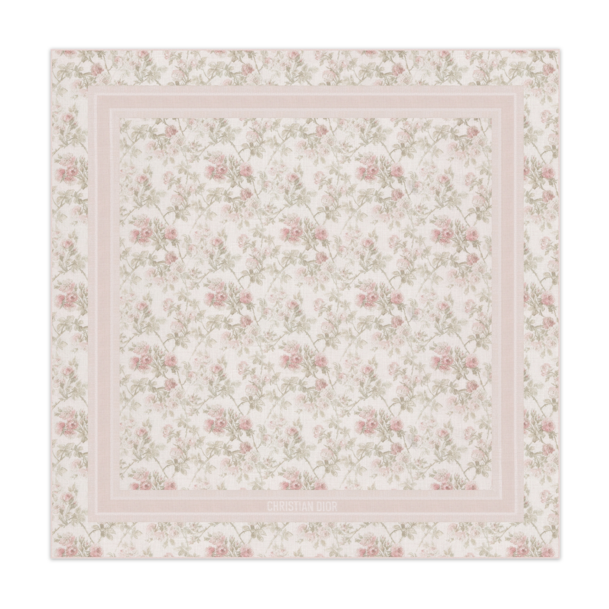 Dior 印花披肩 白色和粉色山羊绒面料 Rosier de Dior 图案 E01