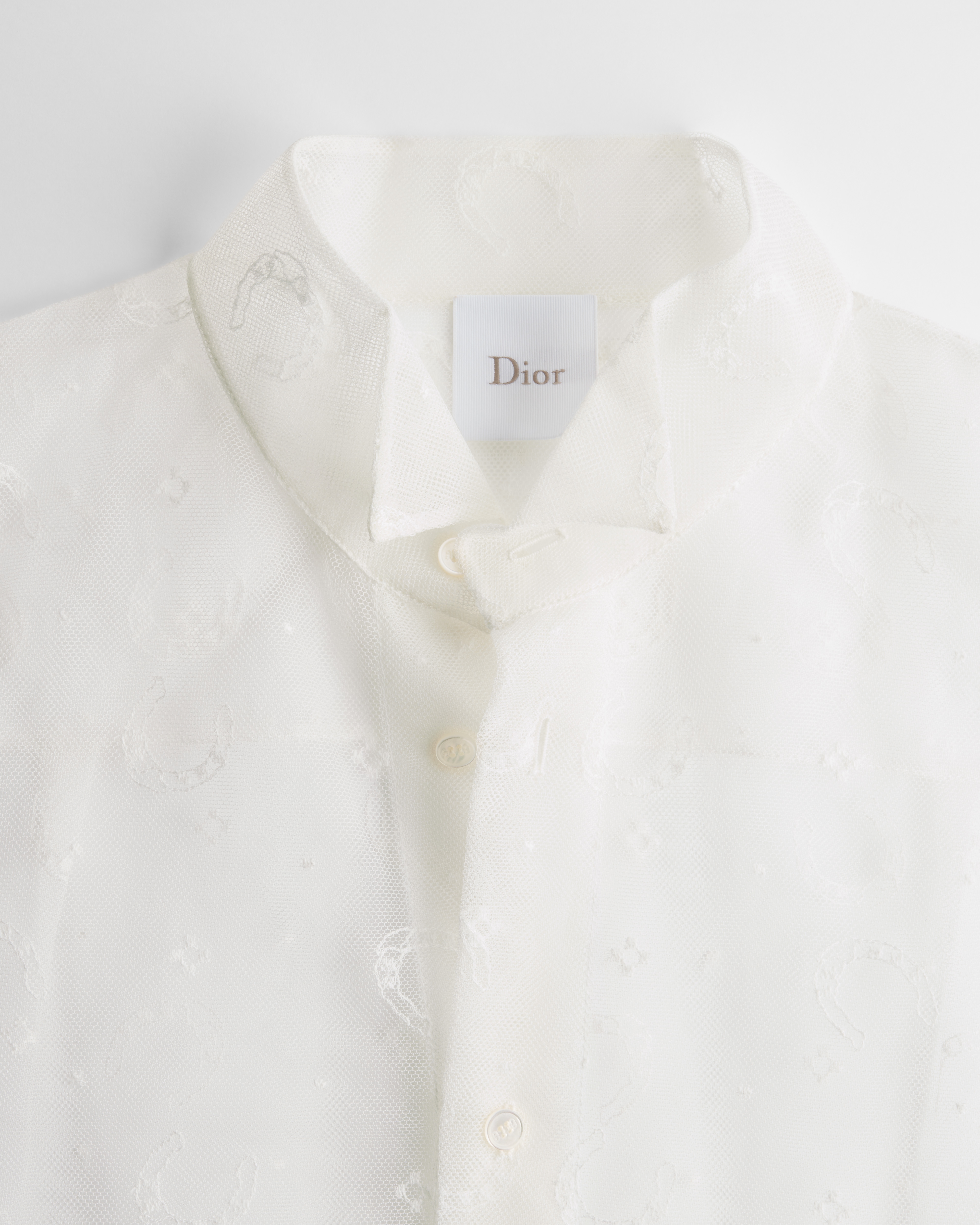 轻薄衬衫 白色小花薄洋纱面料 Dior Horseshoe 图案刺绣 E11