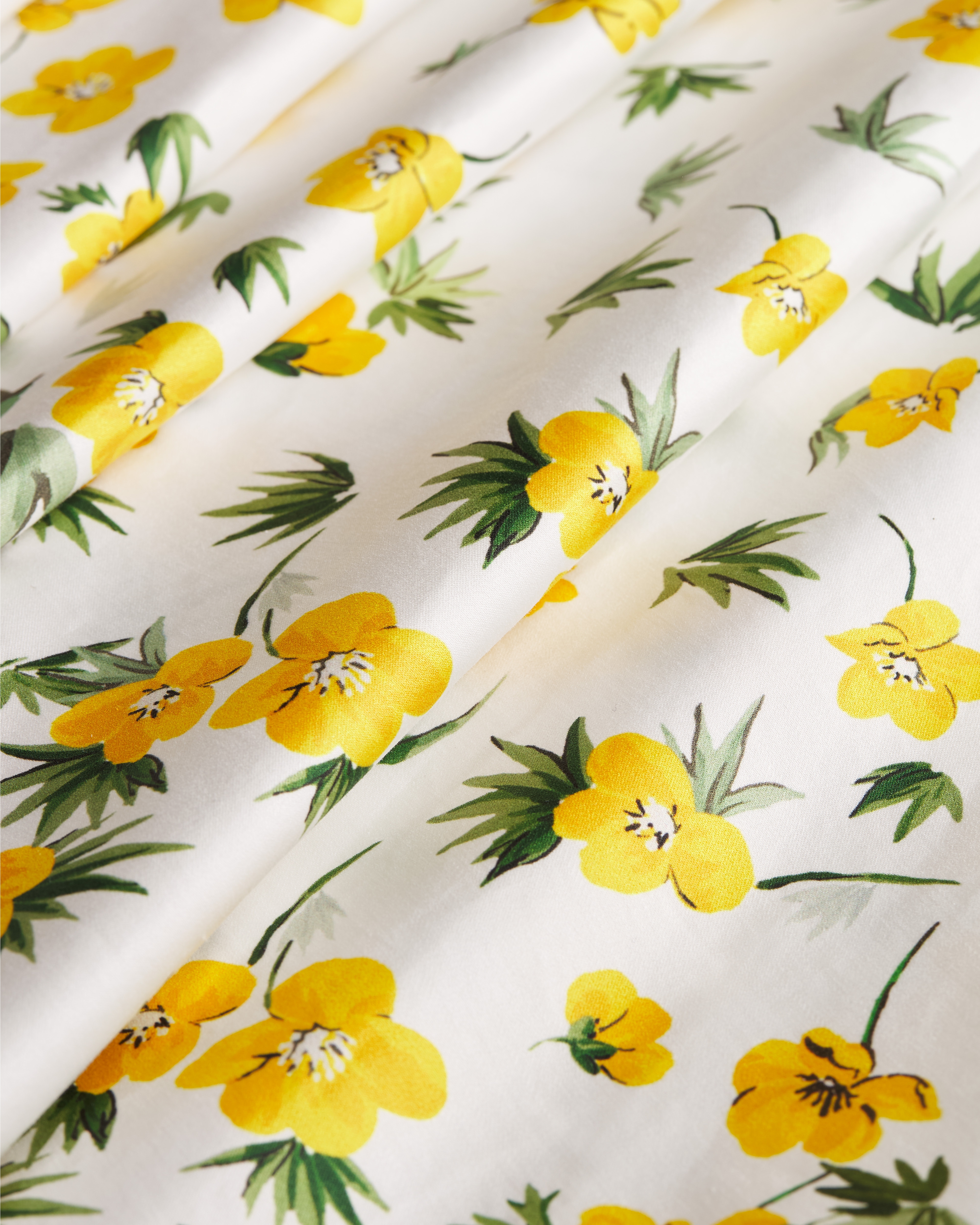 喇叭形中长款衬衫式连衣裙 白色棉府绸面料黄色和绿色 Dior Buttercup 图案 E10