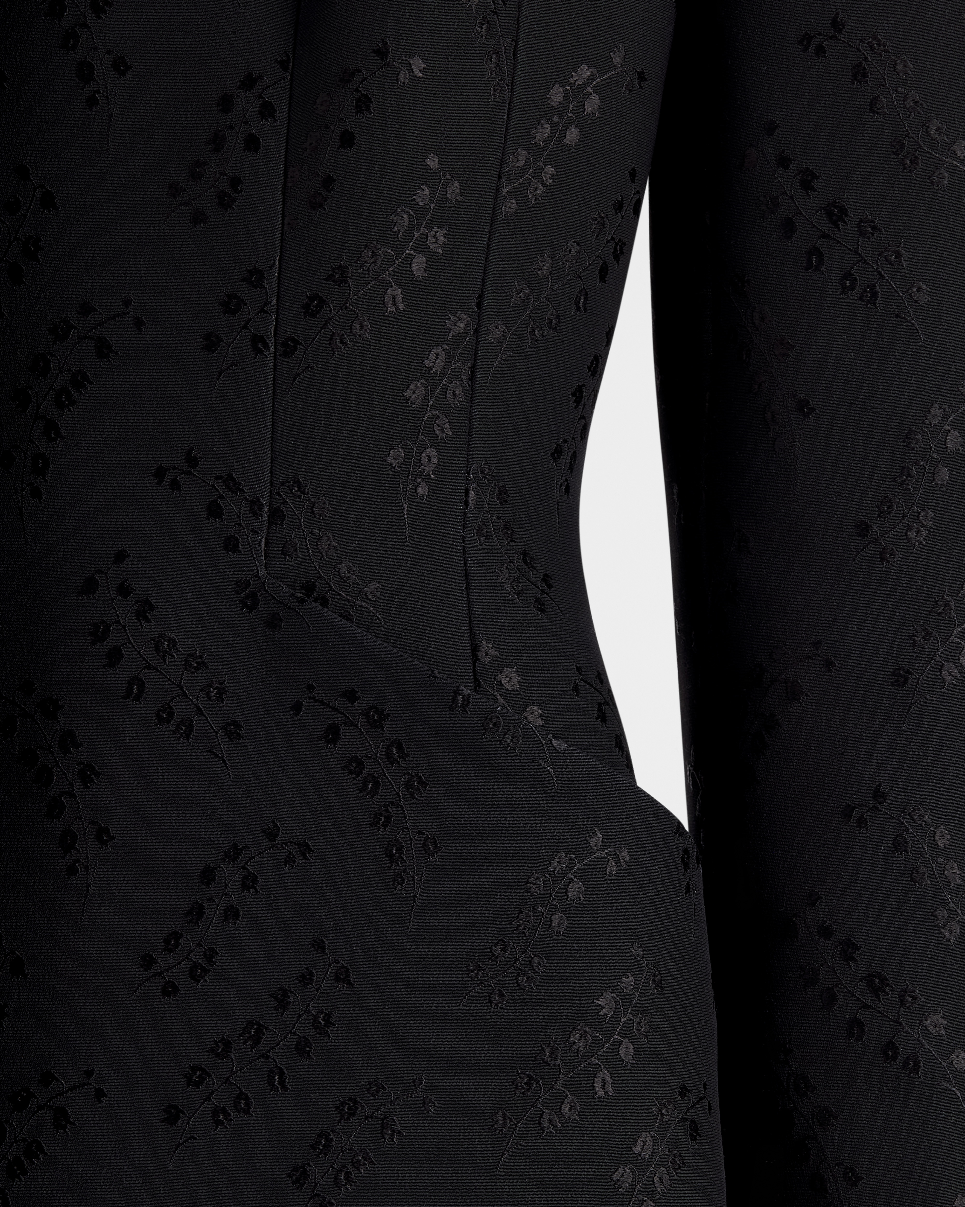 修身西装外套 黑色桑蚕丝混纺面料铃兰图案 E10