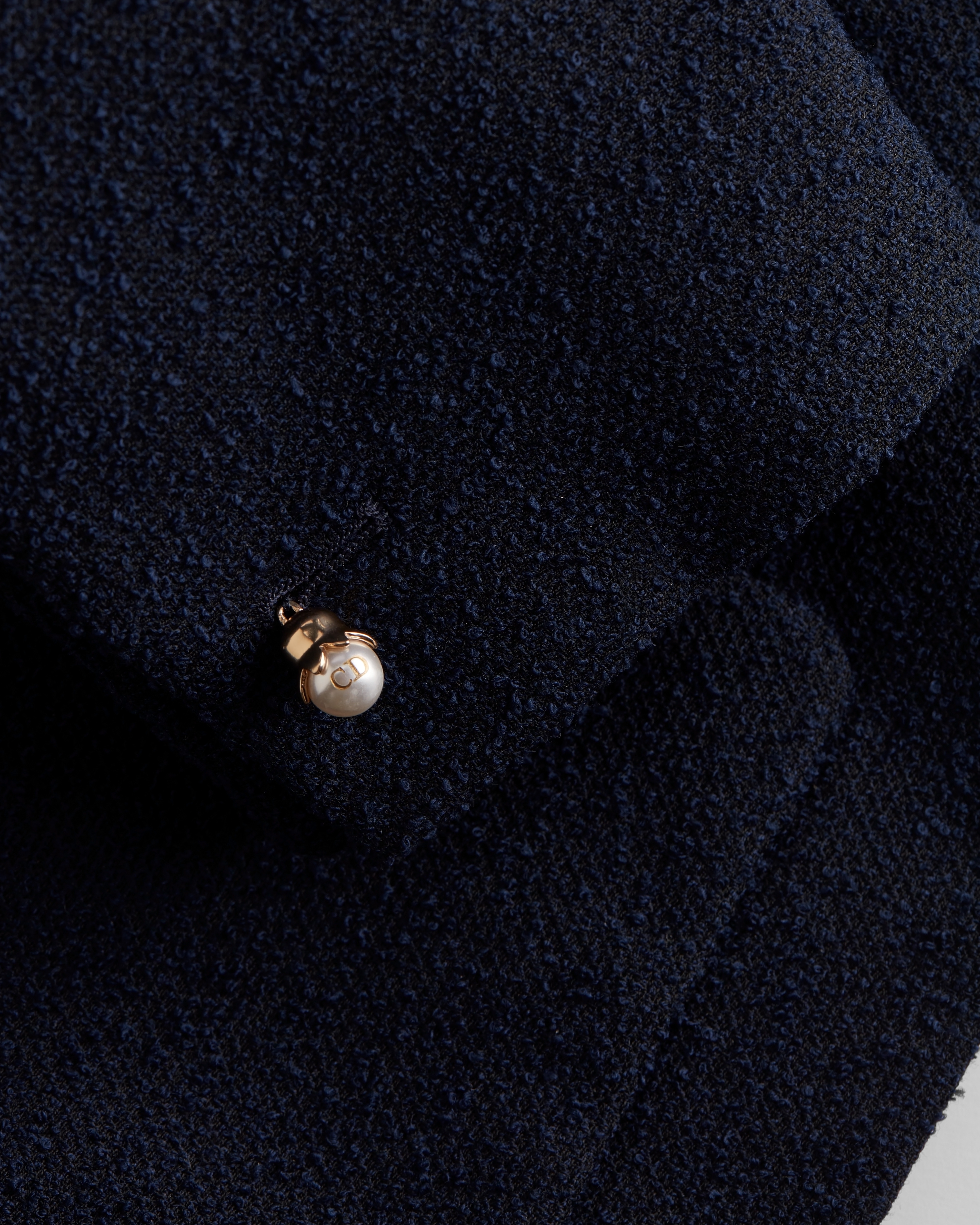 短款外套 海军蓝色绵羊毛混纺毛圈花式线面料 E11