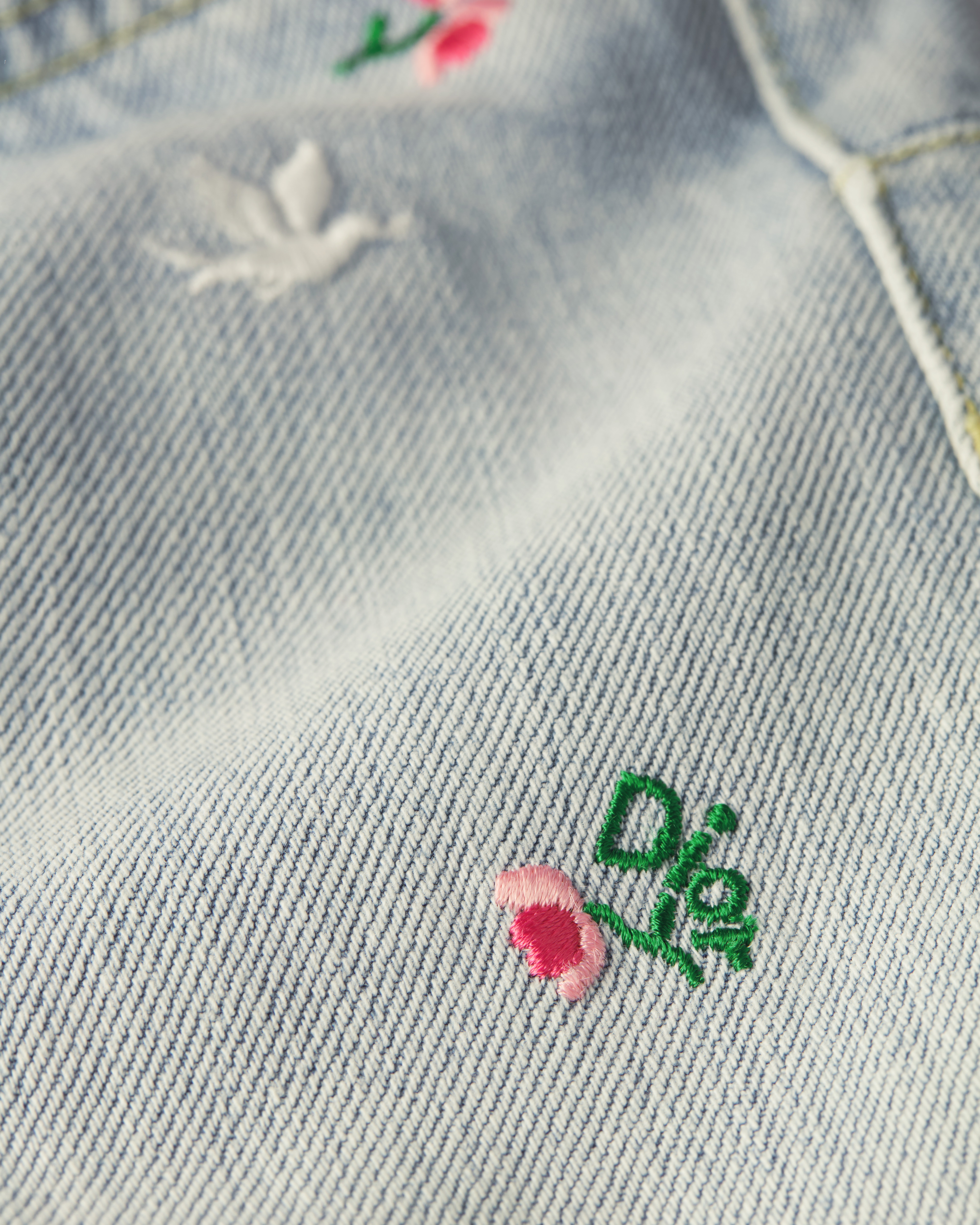 Dioramour 喇叭形牛仔裤 淡蓝色棉质牛仔布多色 Doves & Roses 图案刺绣 E09