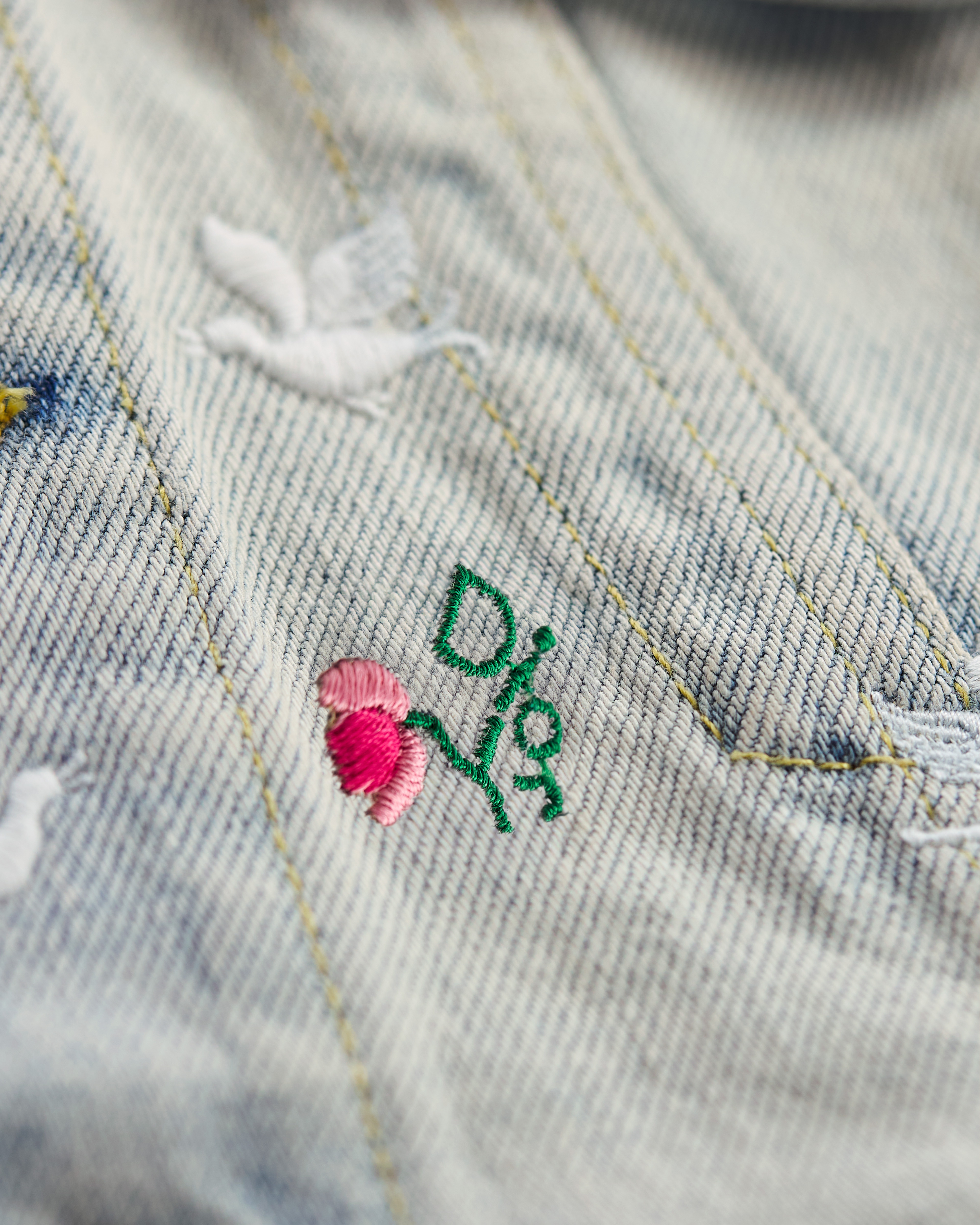 Dioramour 外套 淡蓝色棉质牛仔布多色 Doves & Roses 图案刺绣 E10