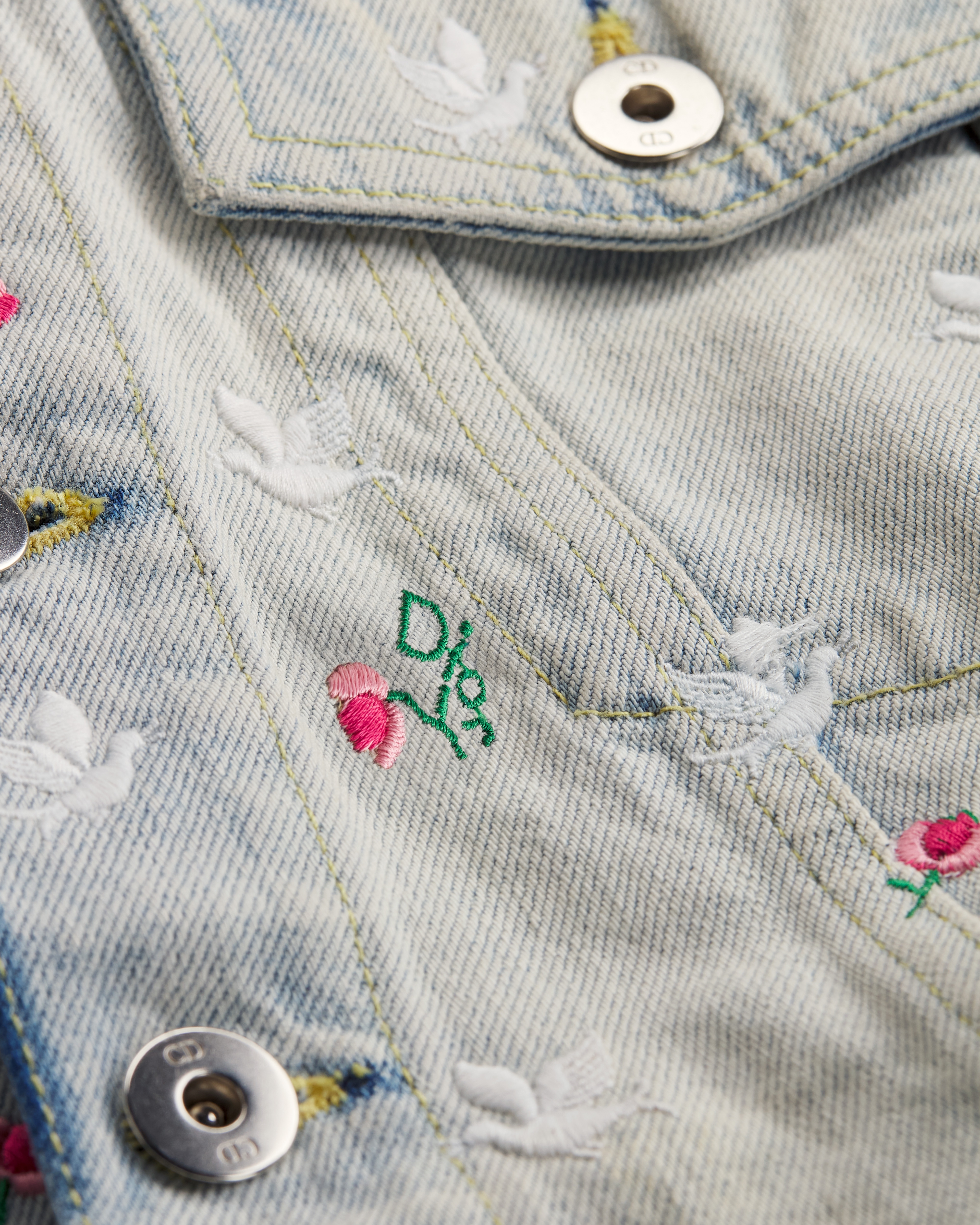 Dioramour 外套 淡蓝色棉质牛仔布多色 Doves & Roses 图案刺绣 E11
