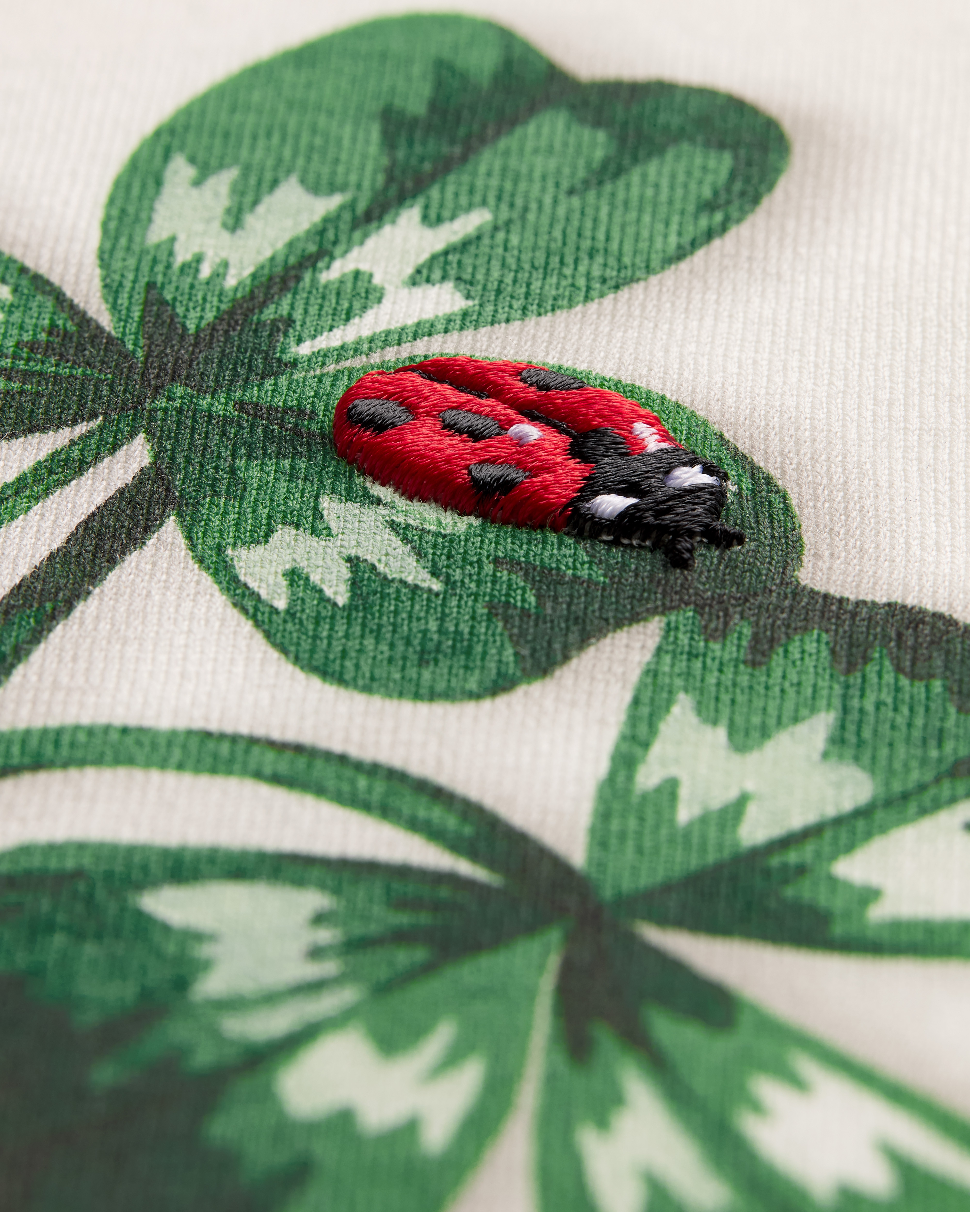 修身 T 恤 白色棉质平纹针织面料绿色 Dior Clover 图案 E10