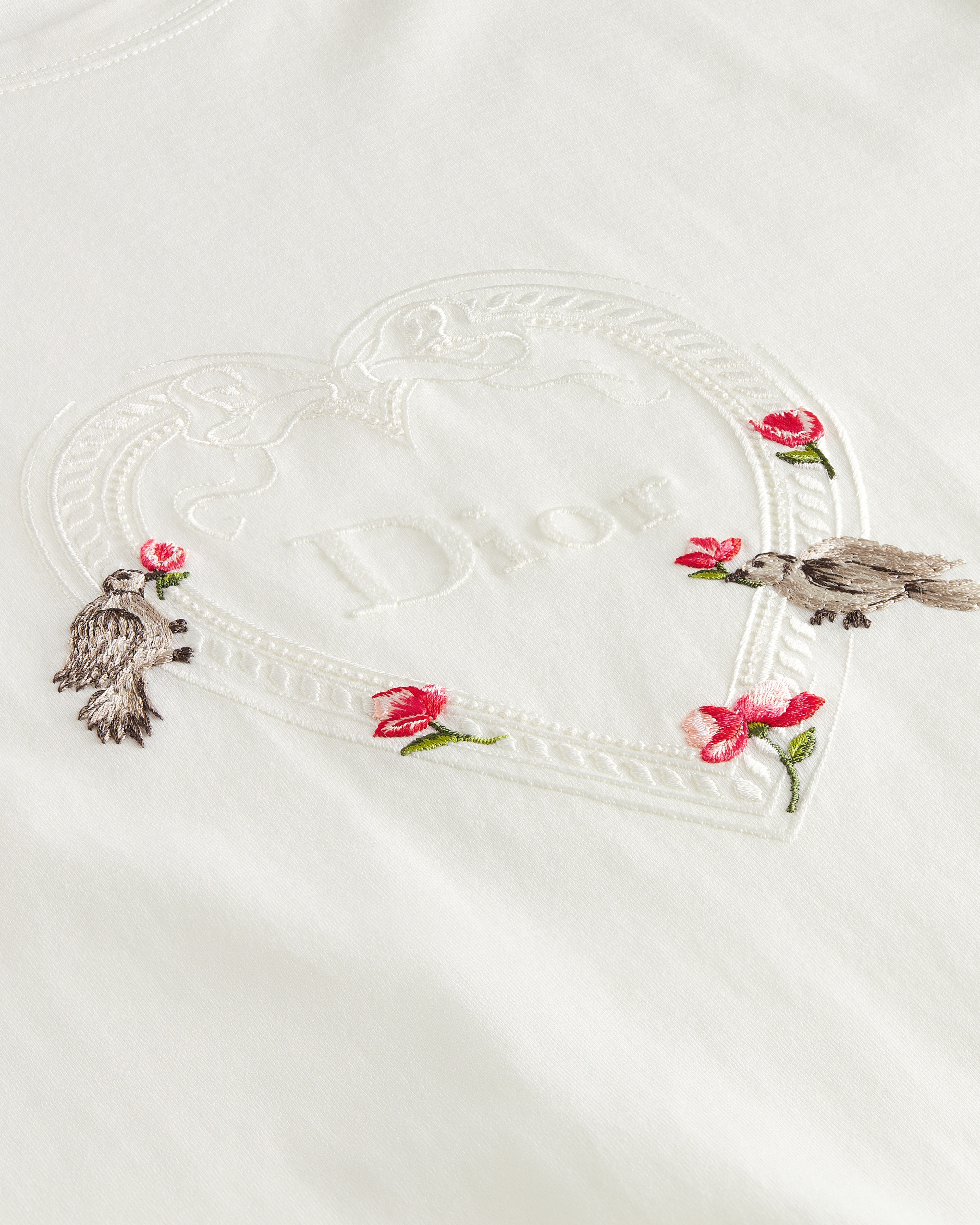 Dioramour 修身 T 恤 白色棉质平纹针织面料多色 Doves & Roses 图案 E09