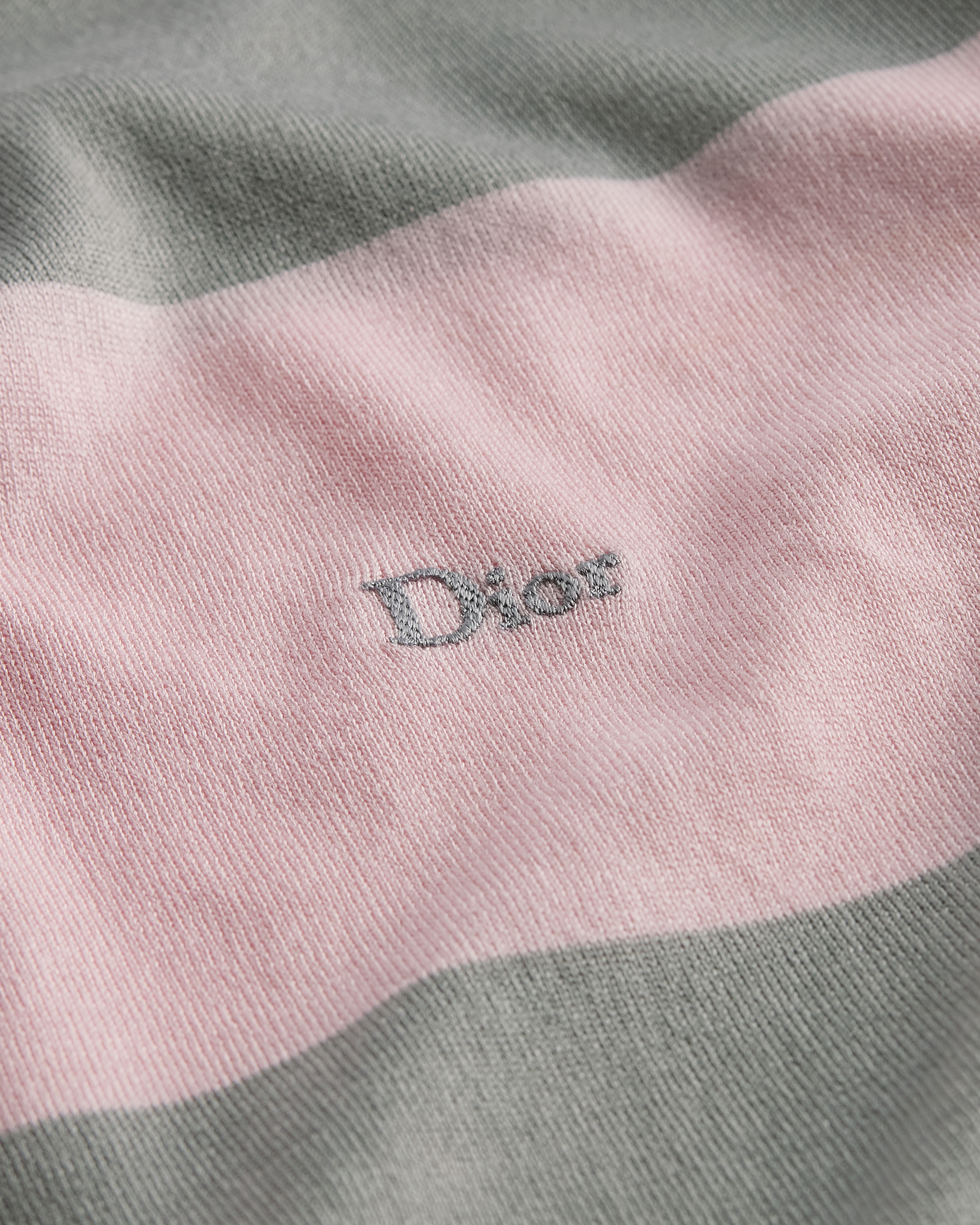 长袖 Polo 衫 灰色和粉色棉质针织面料 Dior Marinière 图案 E09