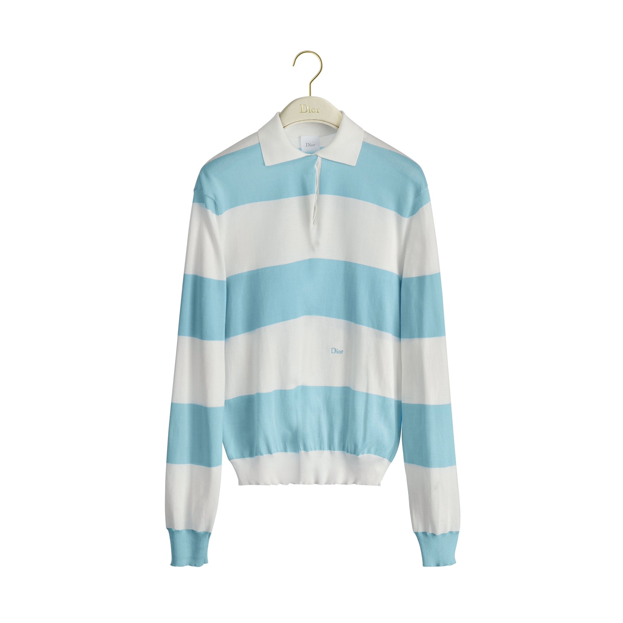  蓝色和米白色棉质针织面料 Dior Marinière 图案