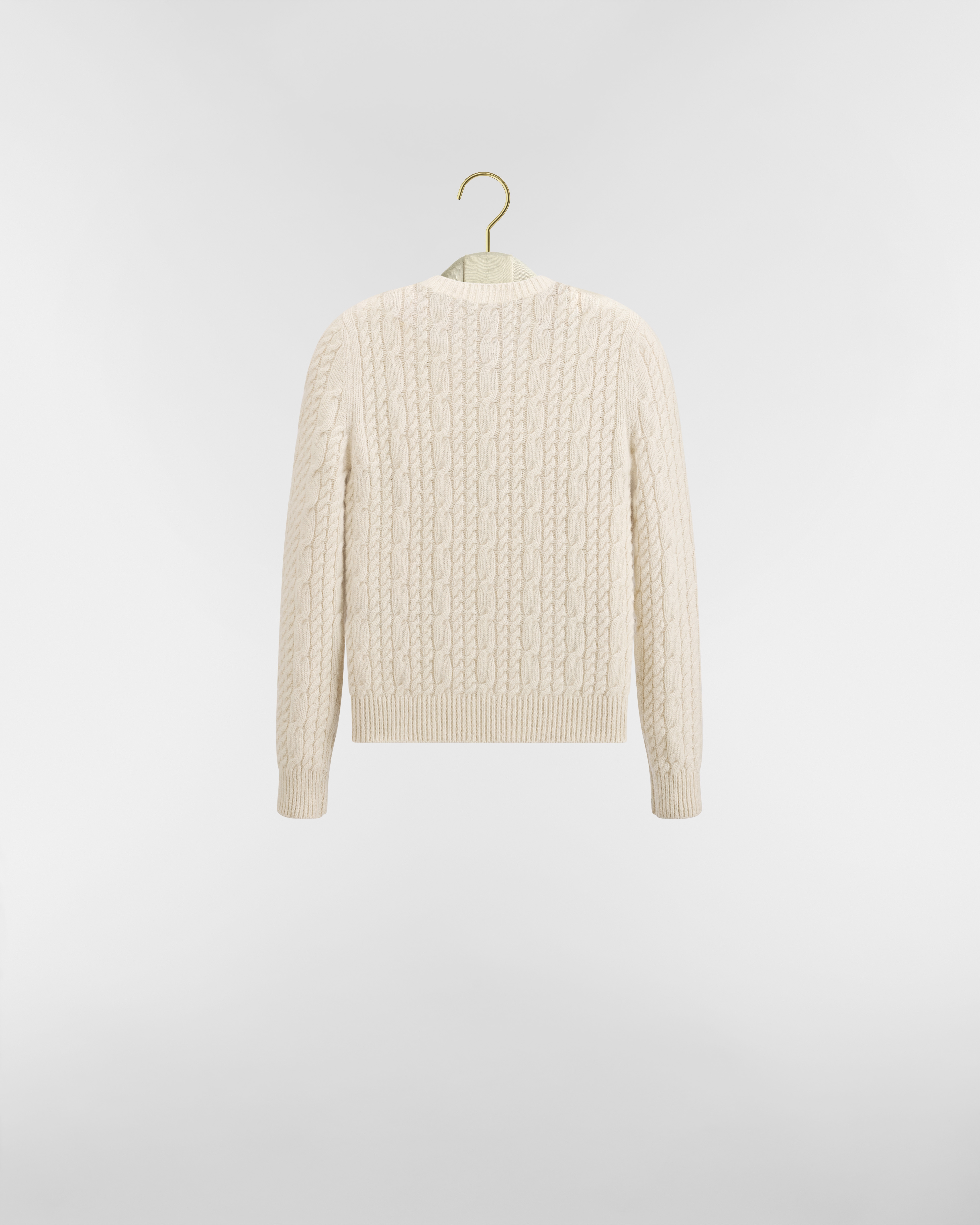 针织衫 米白色山羊绒绞花针织面料 Dior Buttercup 立体花朵刺绣 E08