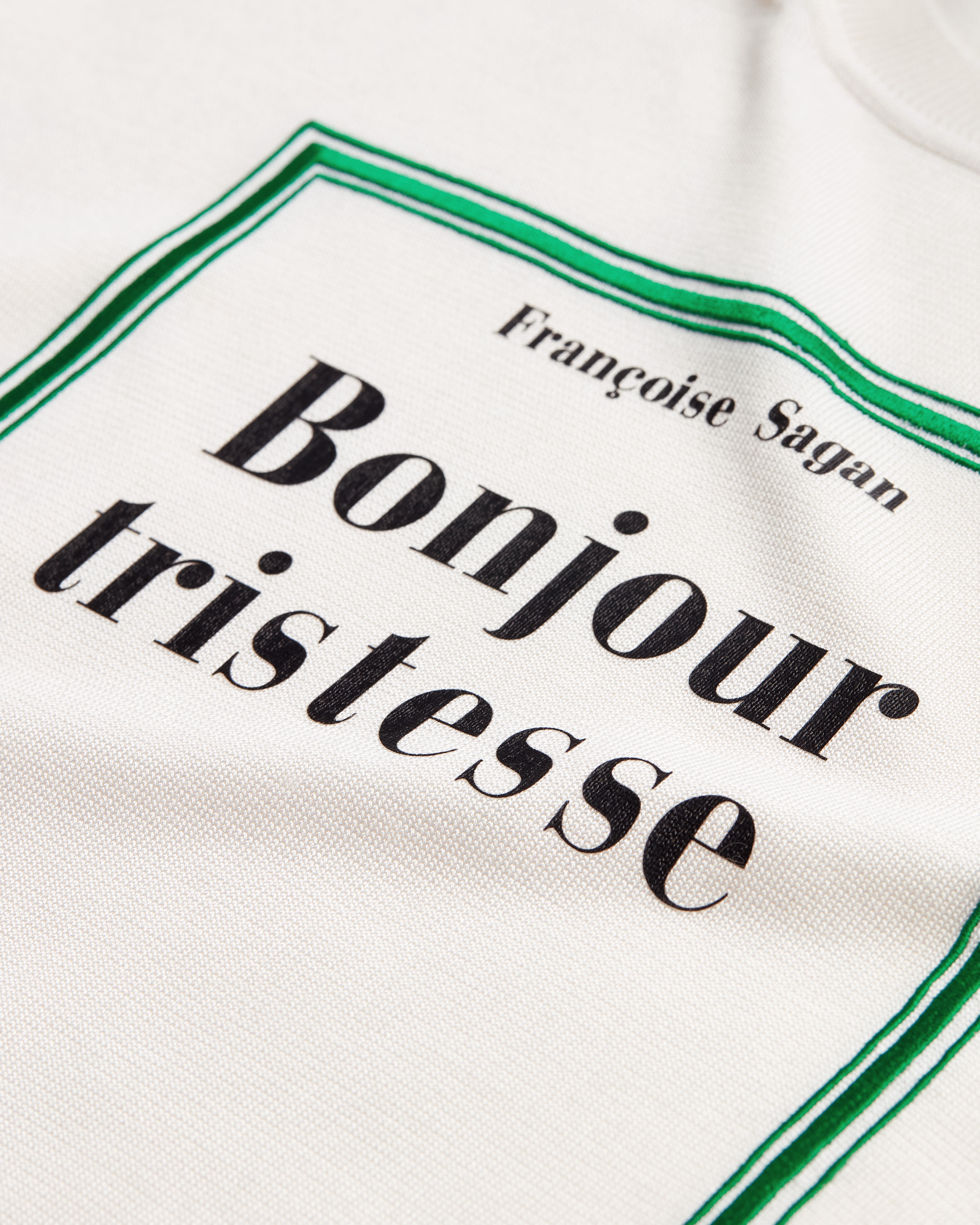 短袖针织衫 白色和绿色桑蚕丝针织面料 Book Cover 图案 E09