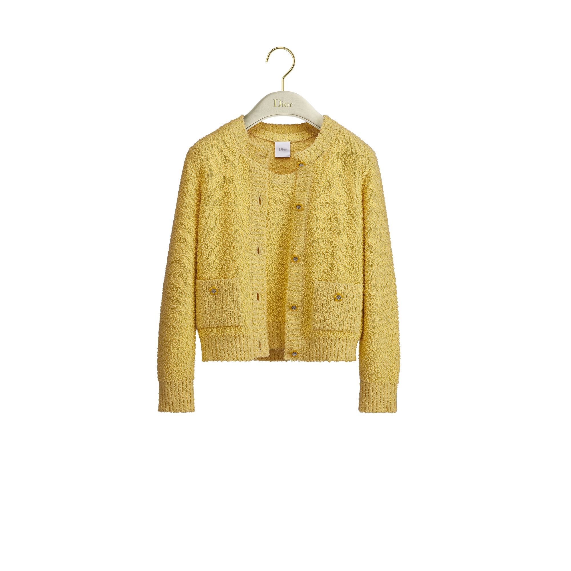  毛茛黄棉质混纺毛圈花式线针织面料