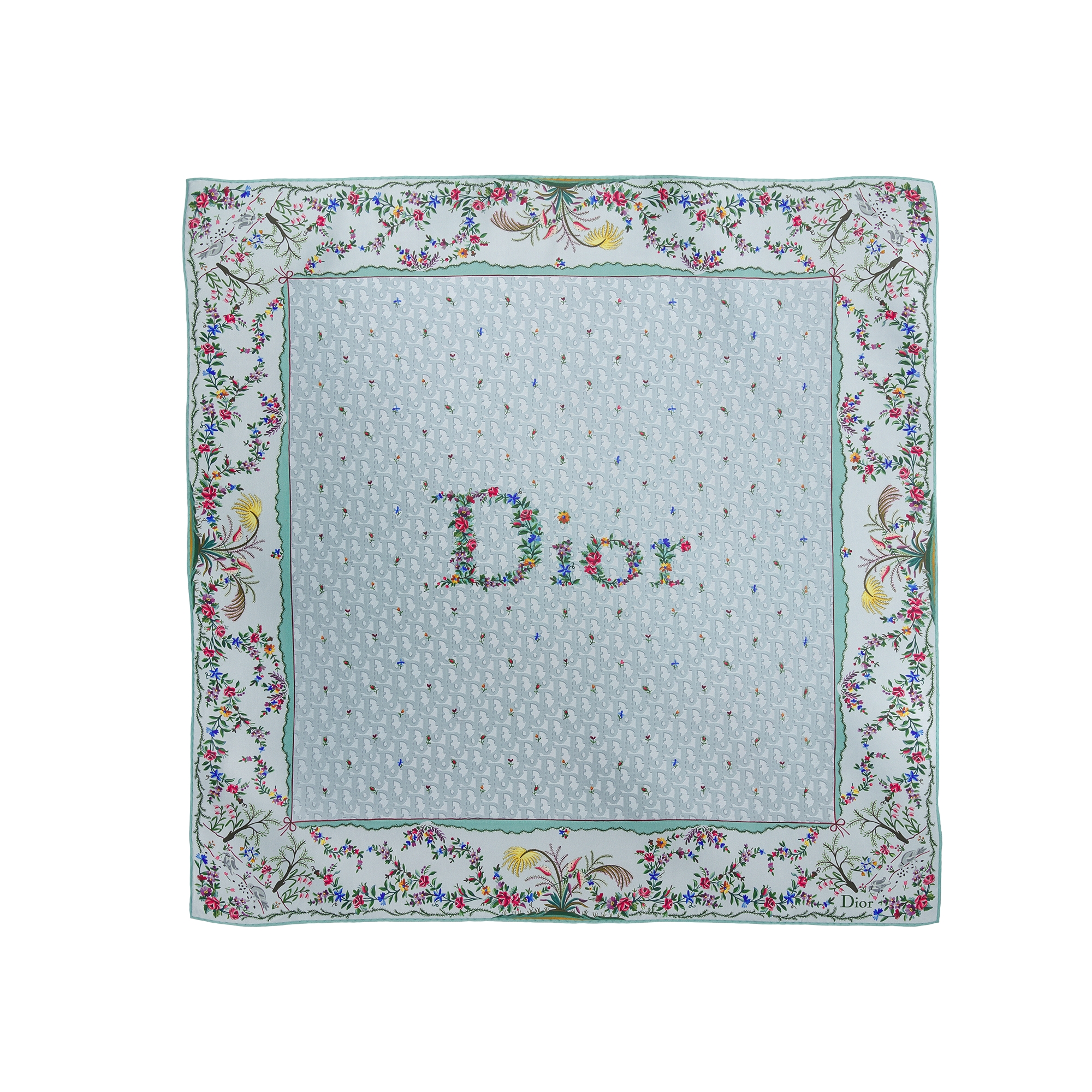  90 厘米蓝色桑蚕丝斜纹面料多色 Revolution Flowers 图案