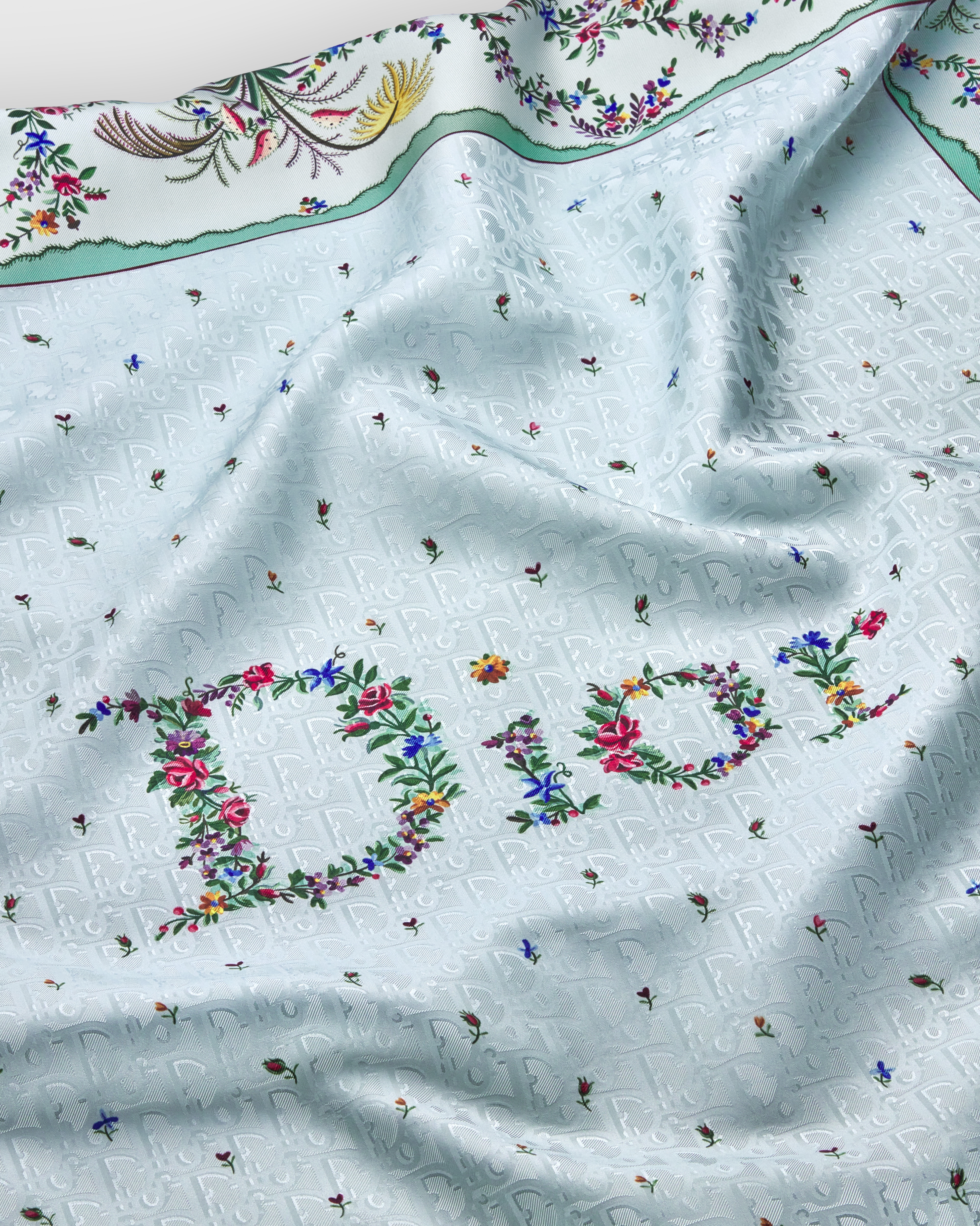 Dioramour 印花方巾 90 厘米蓝色桑蚕丝斜纹面料多色 Revolution Flowers 图案 E09