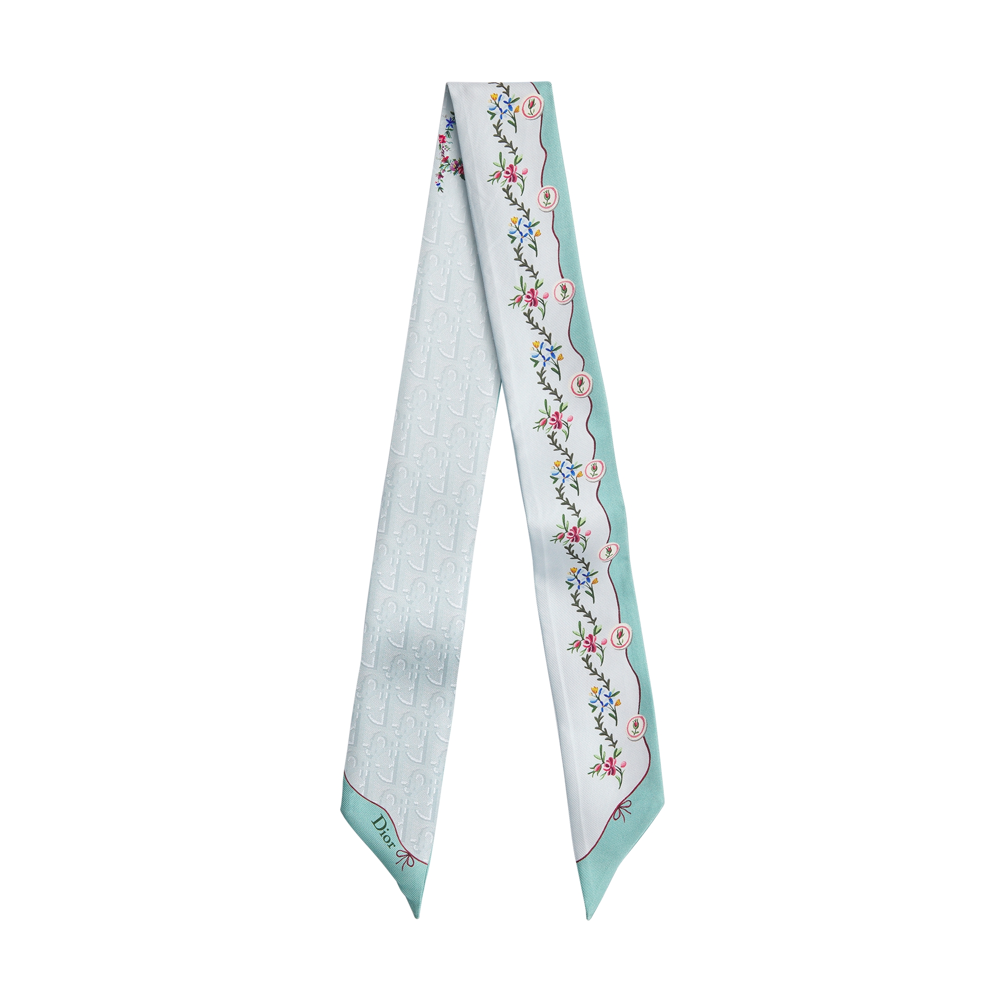  蓝色桑蚕丝斜纹面料多色 Revolution Flowers 图案