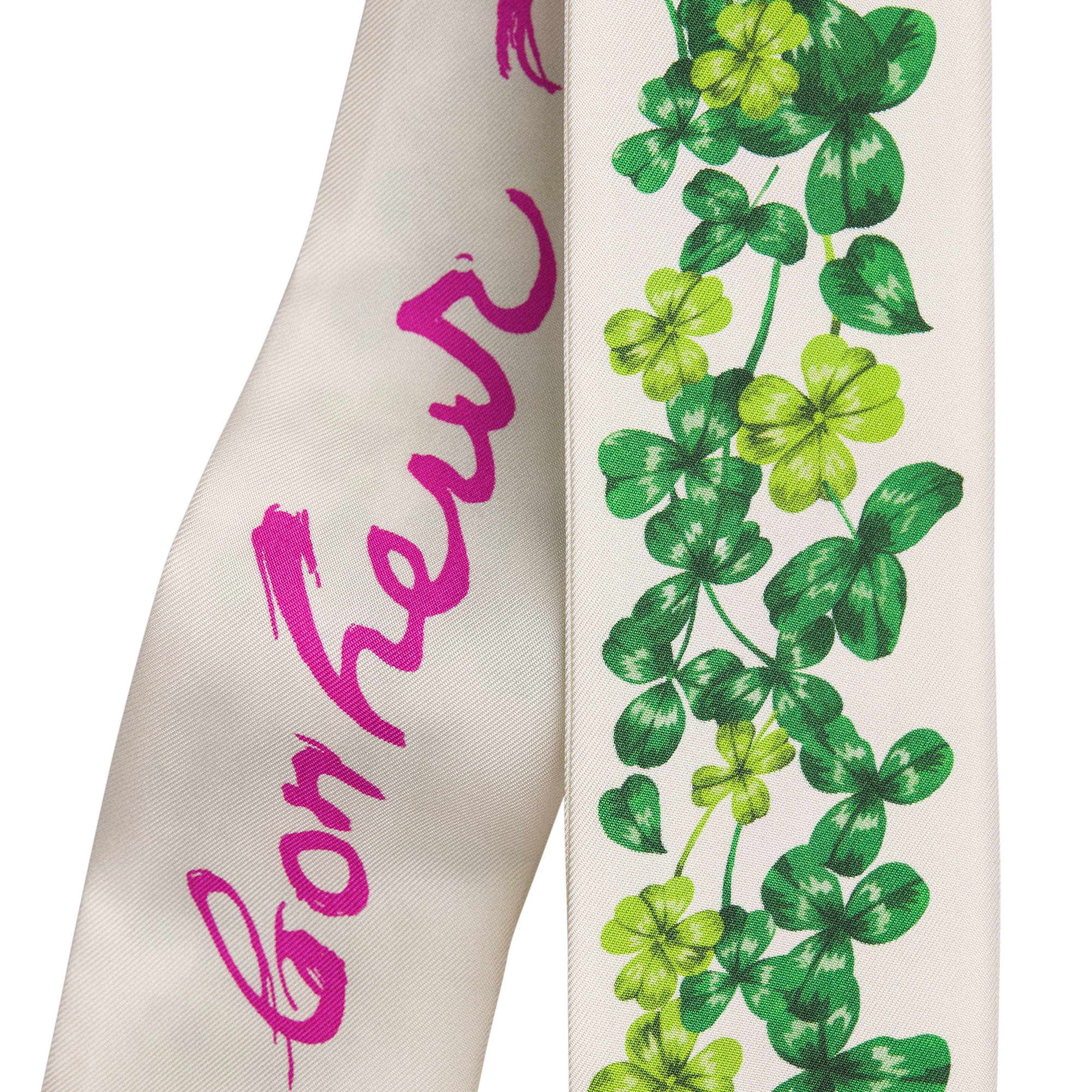 Mitzah 丝巾 绿色和桃红色桑蚕丝斜纹面料 Dior Clover 图案 E10