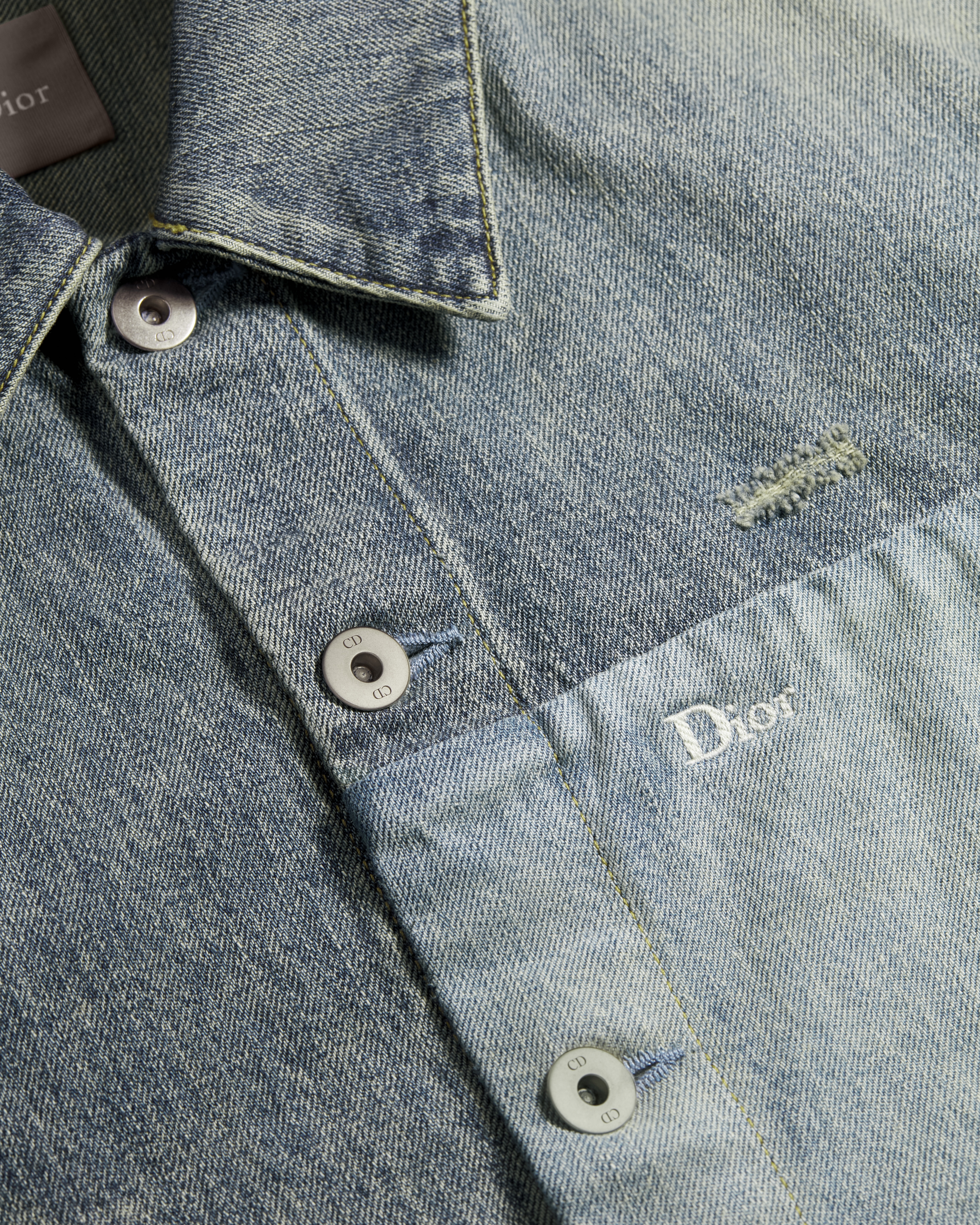 外套衬衫 蓝色棉质斜纹面料拼饰效果 E09