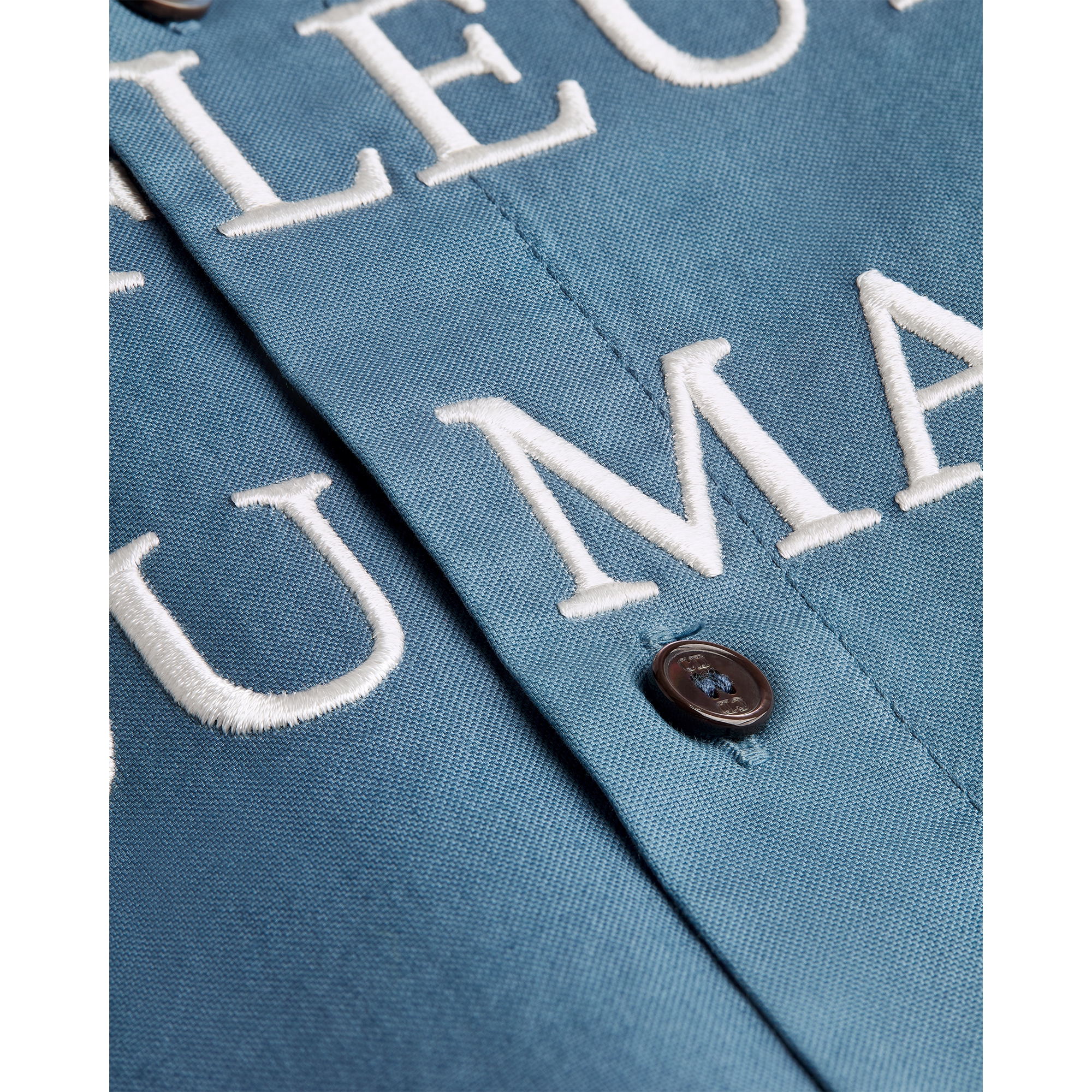 外套衬衫 蓝色和白色棉质面料 Book Cover 图案刺绣 E09